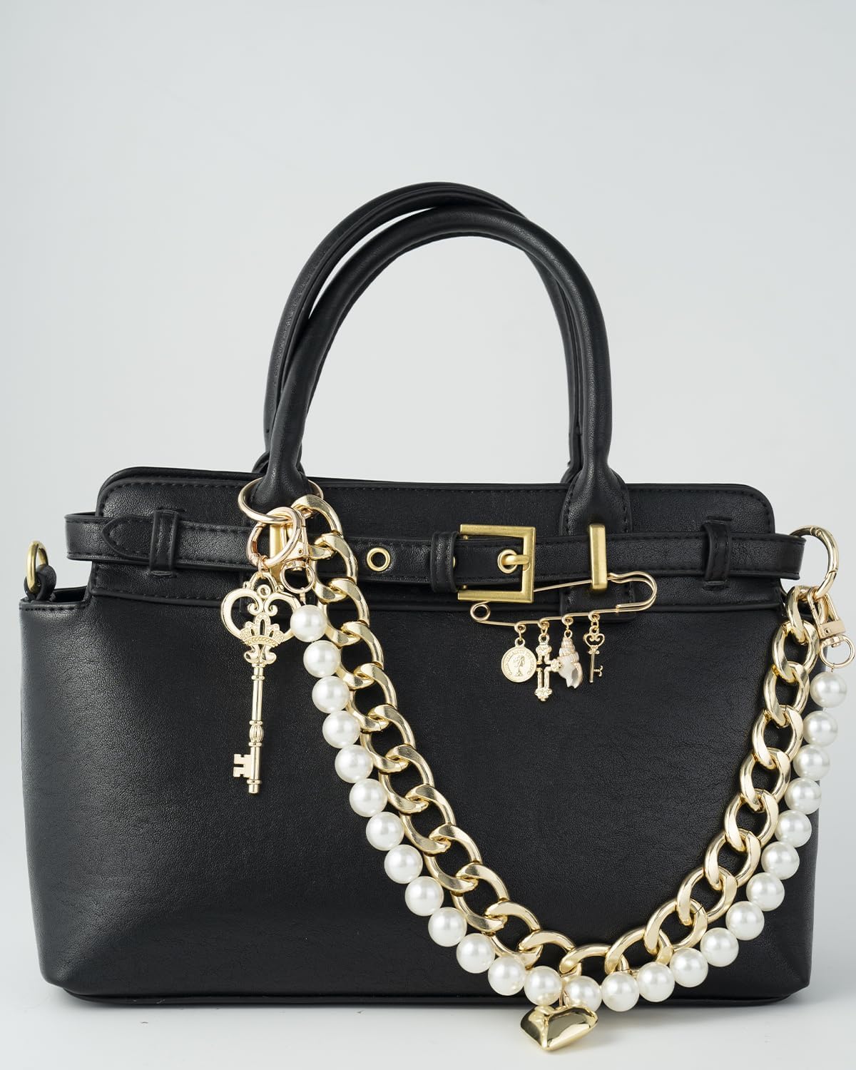 Original 4 in 1 Gold, Pearl Bag Charms Set, Bag Charm Chain, Keychain, Trendy for Fashion-Conscious Women - Image 5