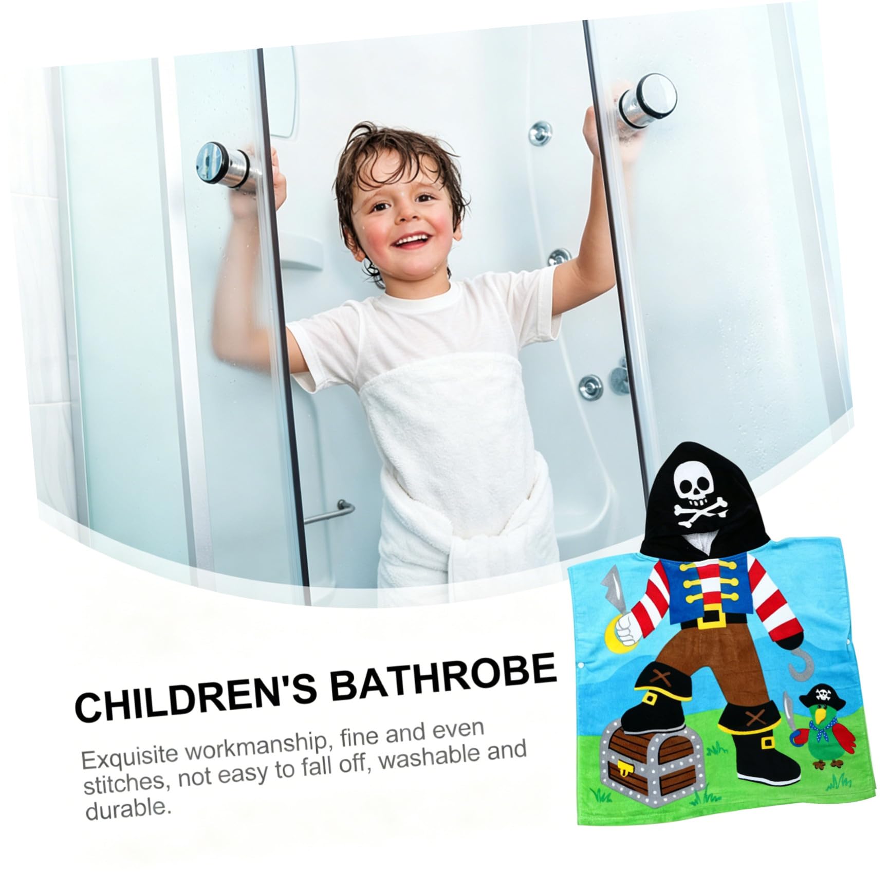 SHINEOFI Albornoz Capucha de Algodón Puro Toalla de Baño Absorbente y Transpirable Diseño de Capitán Pirata Toalla Poncho Gruesa y para Secado Rápido en Baño