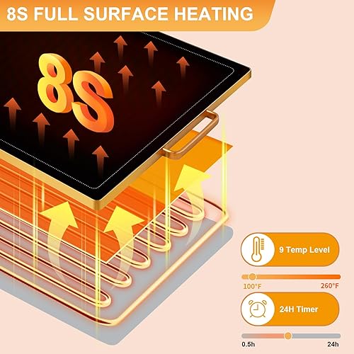 Miniatura 6 de Bandeja de calentamiento eléctrica de 24 x 16 pulgadas, bandejas de calentamiento de vidrio para fiestas de buffets con 9 niveles de temperatura y