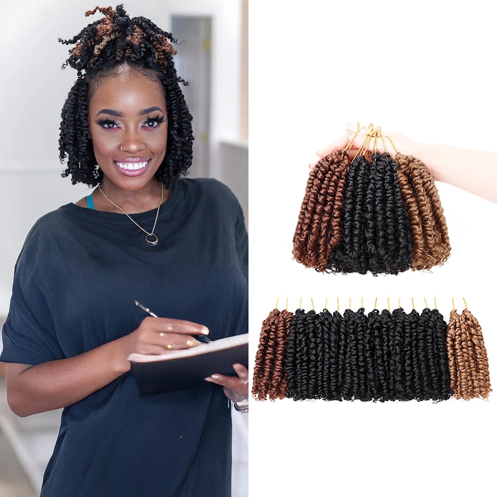 Passion Twist Crochet Hair- Mixed Colors Combo Pack,4 Inch 8 Packs Pre Looped Pretwisted Super Short Crochet Hair Extensions Braided by Synthetic