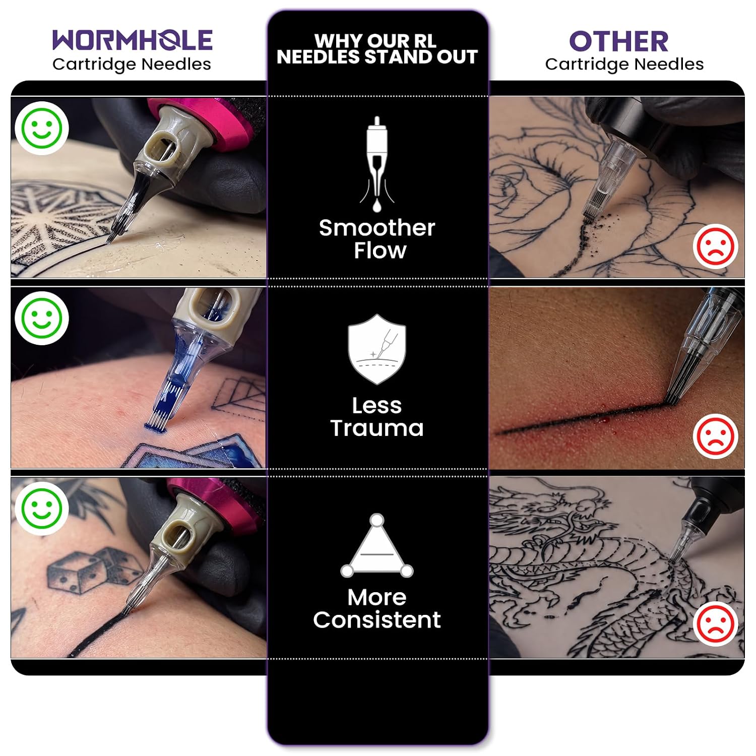 WORMHOLE PRO Icarus Tattoo Needles 20 PCS Professional-Grade Tattoo Cartridge Needles 0823RM Curved Magnum with Membrane Cartridges, Individually Packaged for Advanced Artists and Beginners