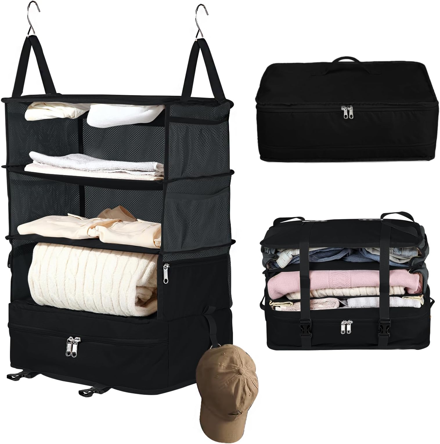 Bukere Hanging Travel Packing Shelves for Luggage Suitcase, Portable Cube Bag Organizer, Travel Essentials, Compression Closet Storage Organizer, X-Large Capacity