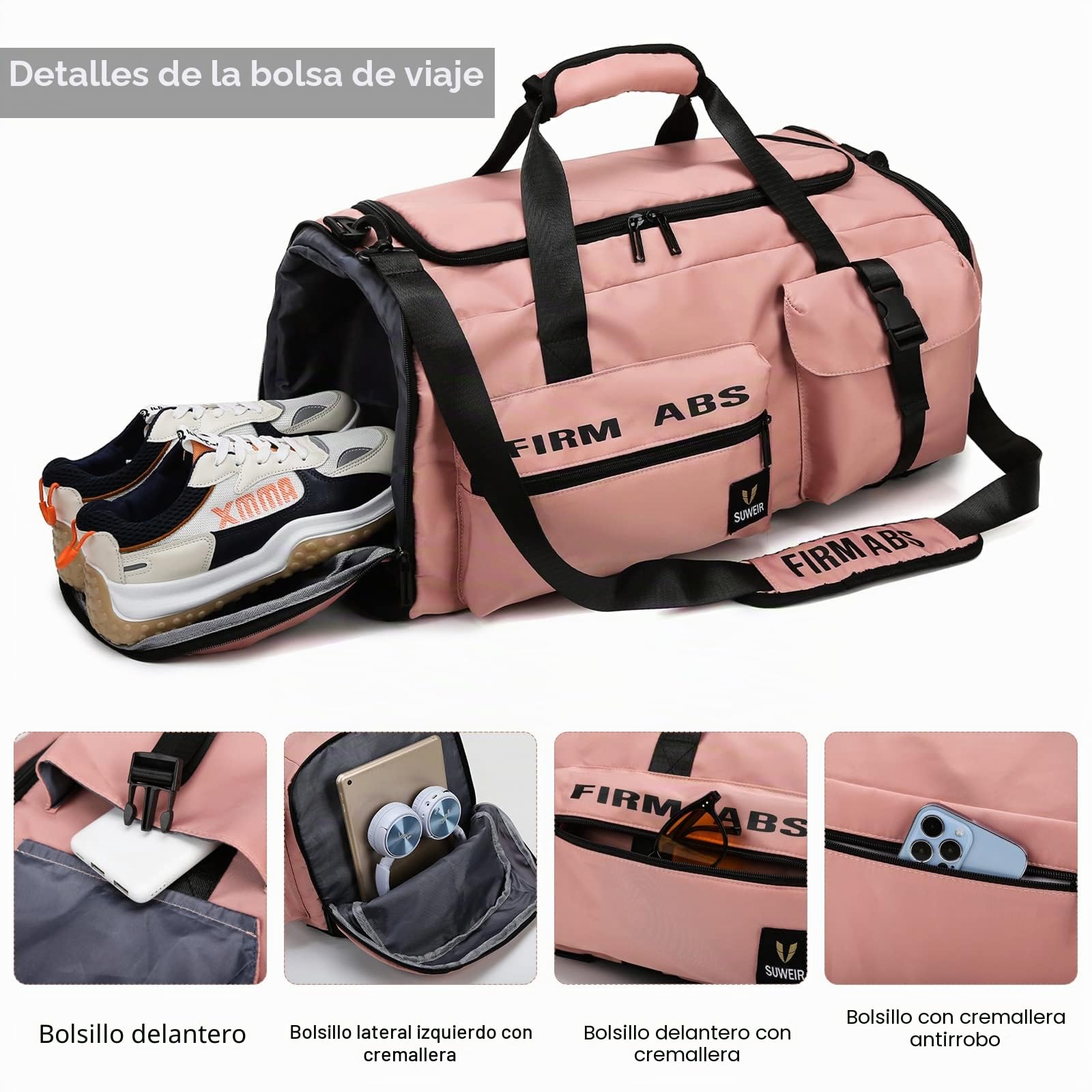 Suweir Bolsa de viaje grande para mujer y hombre, 65 L, con compartimento para zapatos y compartimento para secar en húmedo, gran capacidad, bolsa de viaje, bolsa de natación, bolsa de dormir para