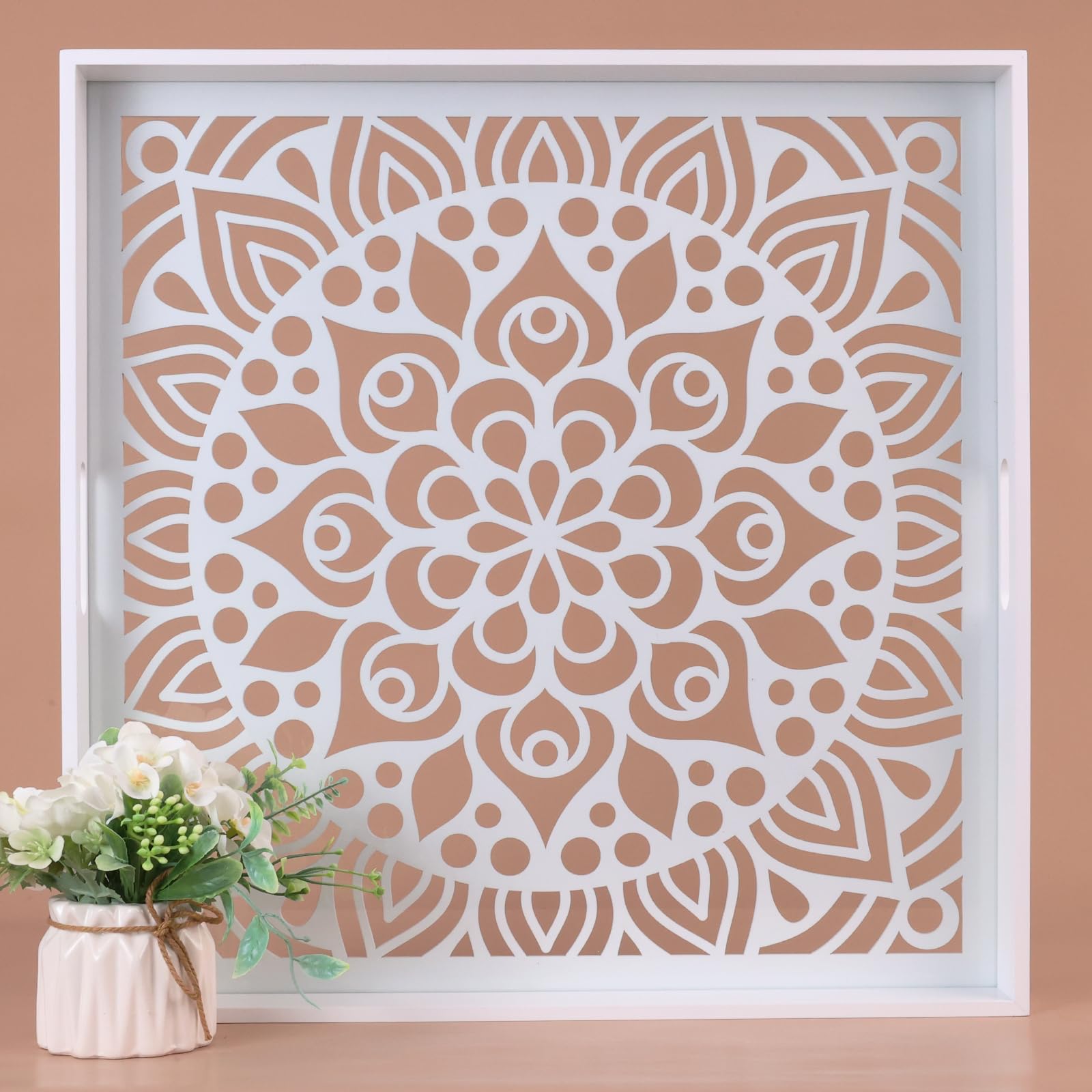 LINKOVE 20” Wooden Extra Large Serving Tray with Handles, Oversized Wood Couch Ottoman Tray for Living Room, Decorative Tray for Coffee Table Kitchen