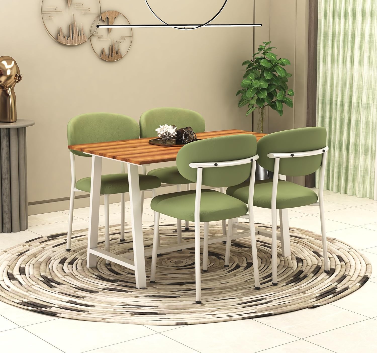 Decorvatsa Metal Frame Dining Table 4 Seater | Four Seater Dinning Table with 4 Upholstered Dining Chairs | Engineered Wood Table Top & Metal Legs | Non Scratchable Powder Coated Frame, Green-image-19