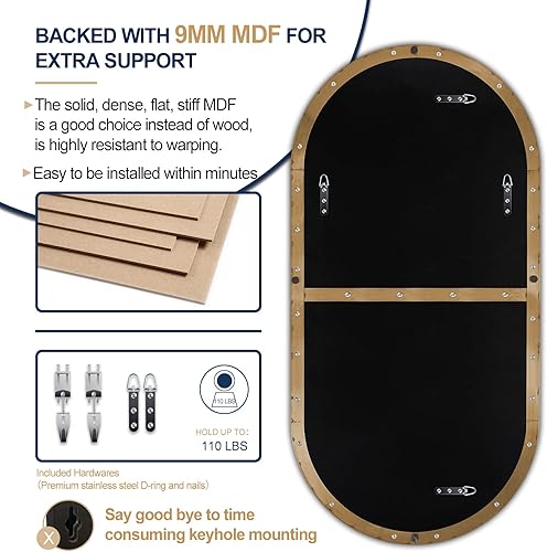 Miniatura 6 de ANDY STAR Espejo de baño dorado de 60 x 30 pulgadas, espejo de cuerpo entero, espejo ovalado para tocador, espejo en forma de píldora en acero