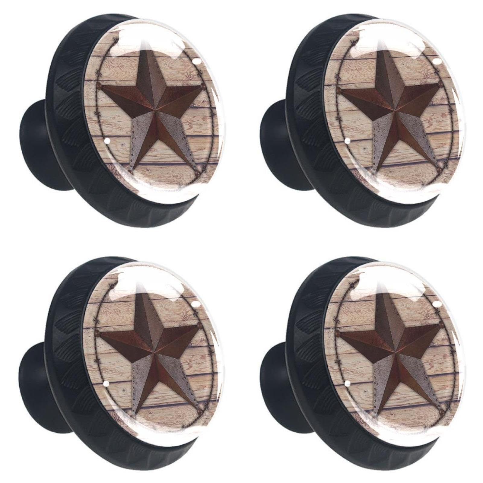 View 1 of ***ONLY TWO ARE FUNCTIONAL** CAPVKING 4 Pcs Western Metal Texas Brown Star Glass Drawer Knobs Black Dresser Knobs Drawer Pulls Door Knobs Dresser Drawer Handles for Kitchen Wardrobe Cupboard Hardware Furniture