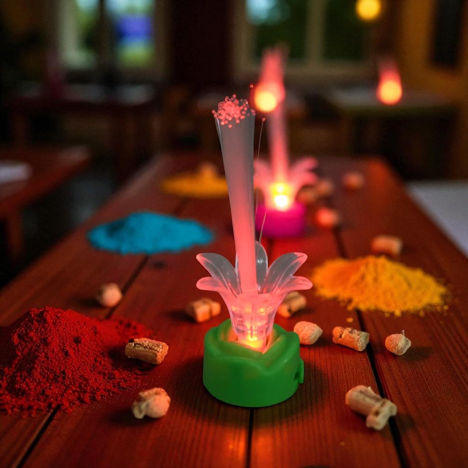 Oblivion Candle 2 Pc - Fiber Optic Candle Light Lamp with Floral Star Design, Colourful Table Lamp, LED Night Light Party Decor for Festival Diwali Decoration, Home Decor, Car Dashboard & Children’s