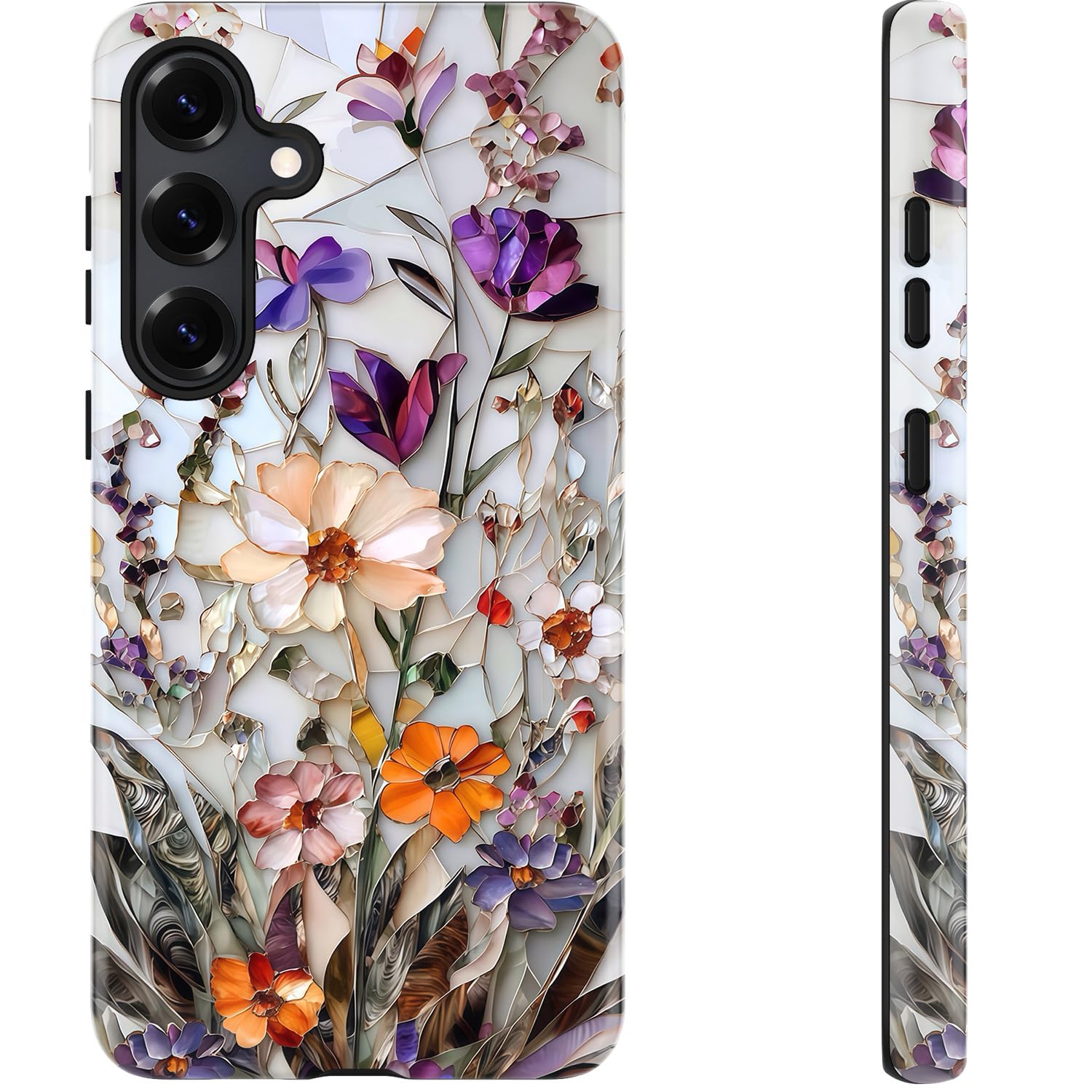 Photo 1 of DEENAKIN for Samsung Galaxy S25 Plus Case Cute,Aesthetic Vintage Stained Glass Wildflowers Girly Shell,Compatible with Magsafe,Unique Western Protective Slim Silicone Phone Cover for Women Girls