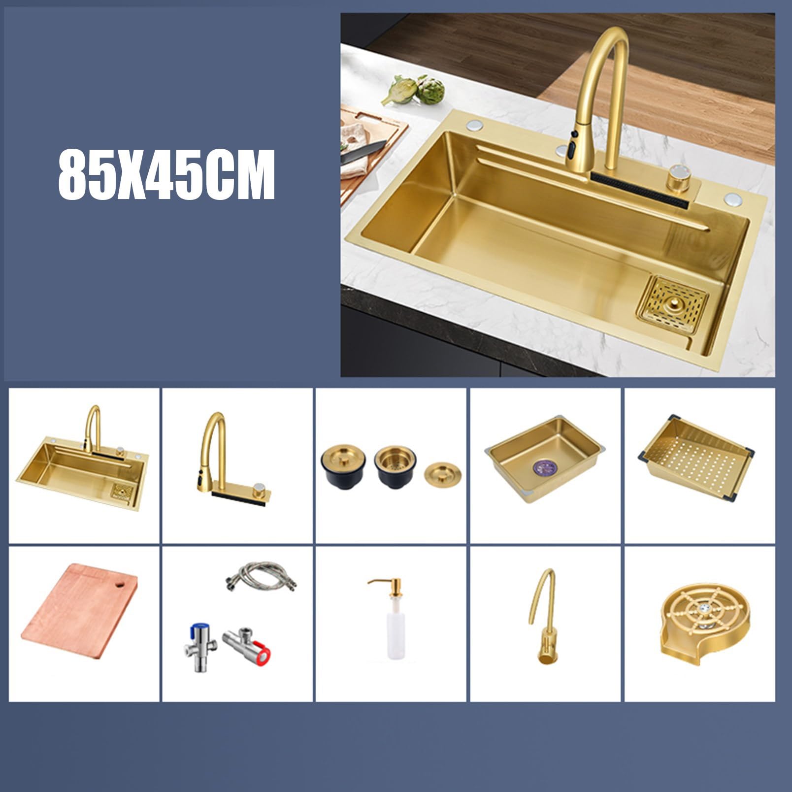 Golden Sink - Fregadero de cocina de acero inoxidable 304 con una sola ranura de 4 mm de grosor