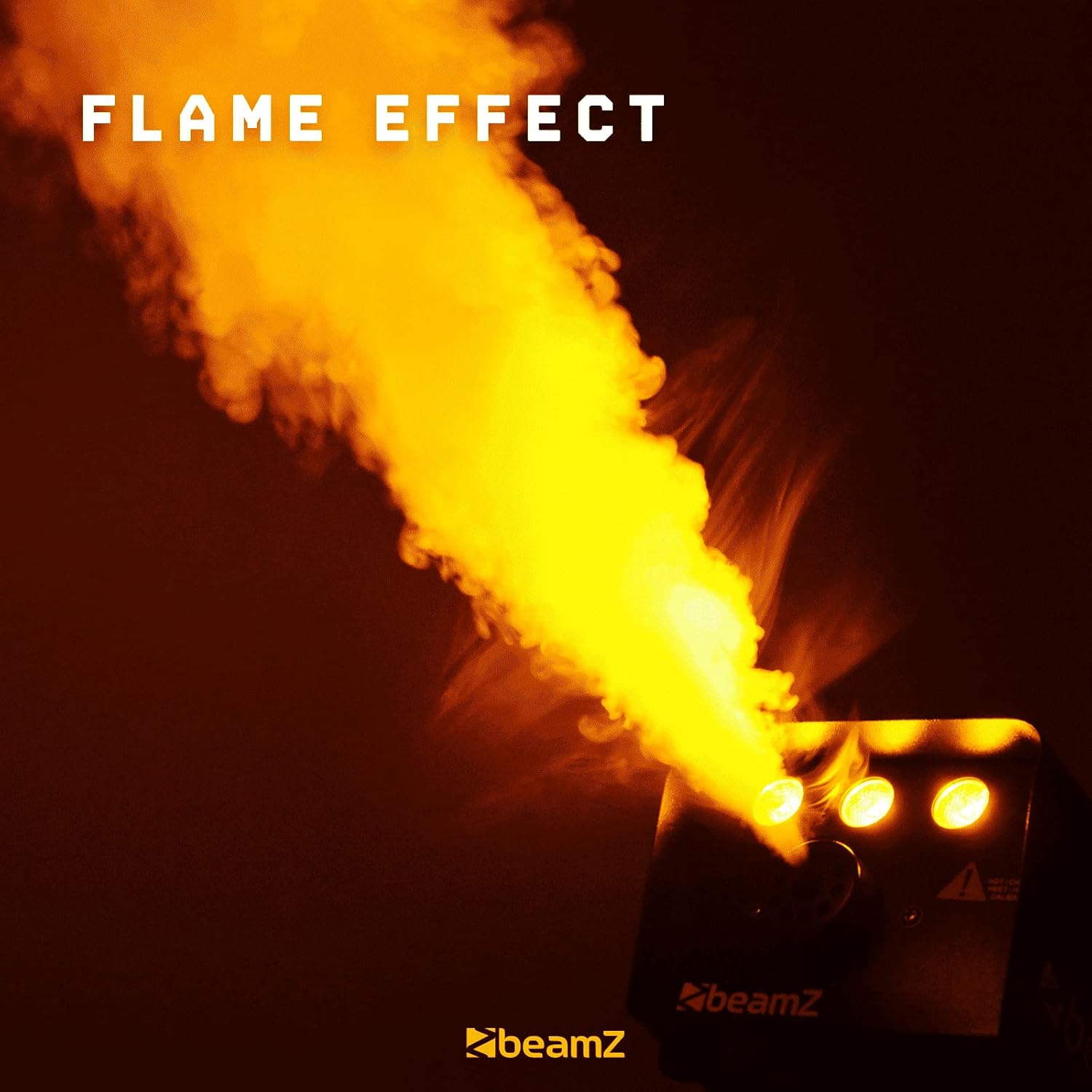 Beamz S700-LED fog machine creating a flame effect with orange light and smoke.