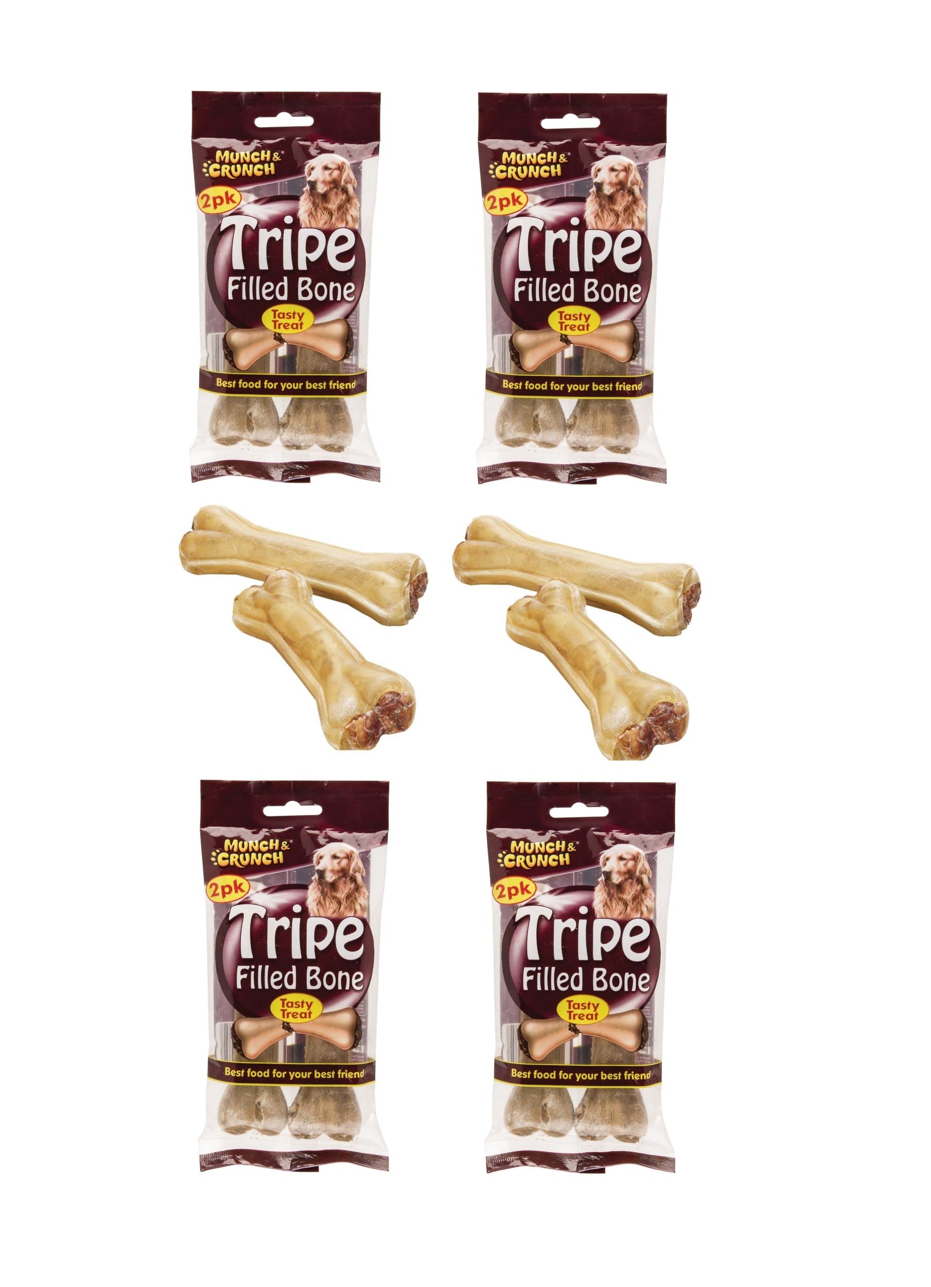 8 Tripe Filled Bones Natural Rawhide & Tripe Treat Small Dog Treat Bone 10cm