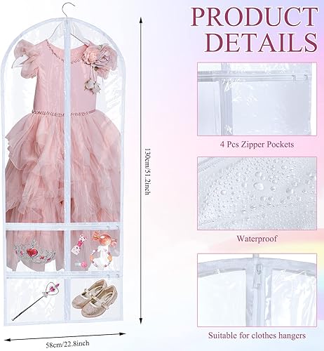 Miniatura 2 de Sanwuta 4 bolsas grandes de PVC transparente para ropa de baile para disfraces de bailarines, bolsa larga con 4 bolsillos con cremallera para