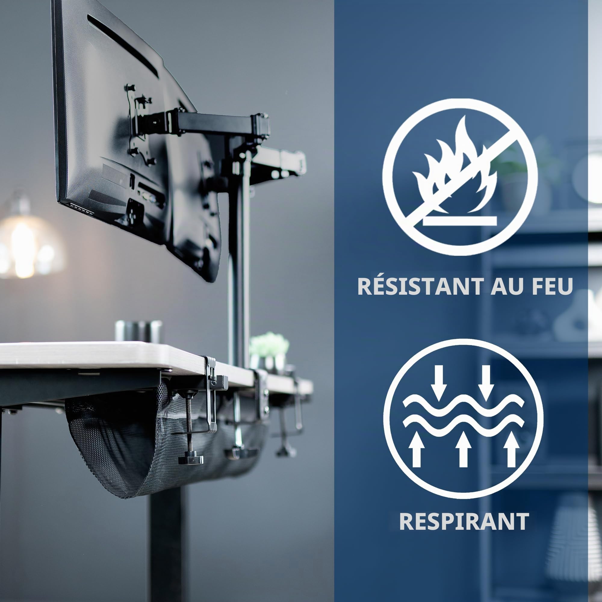 VIVO DESK-AC44MH Filet de câble en Maille de 112 cm à Clipser sous Le Bureau, Support de multiprise, Solution Ergonomique réglable de Gestion des câbles pour Bureau à Domicile, Noir, DESK-AC44MH