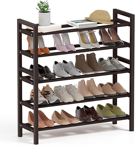 Miniatura 29 de Haddockway Zapatero de bambú para armario, organizador de zapatos independiente con varillas redondas suaves y asas prácticas, estante apilable de