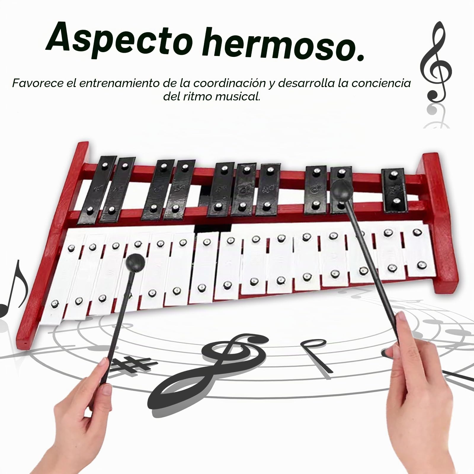 25 notas de carillón xilófono, carillón con teclas de metal y base de madera, percusión de mano con 2 baquetas, portátil, bolsa de transporte, instrumento musical para jóvenes y adultos