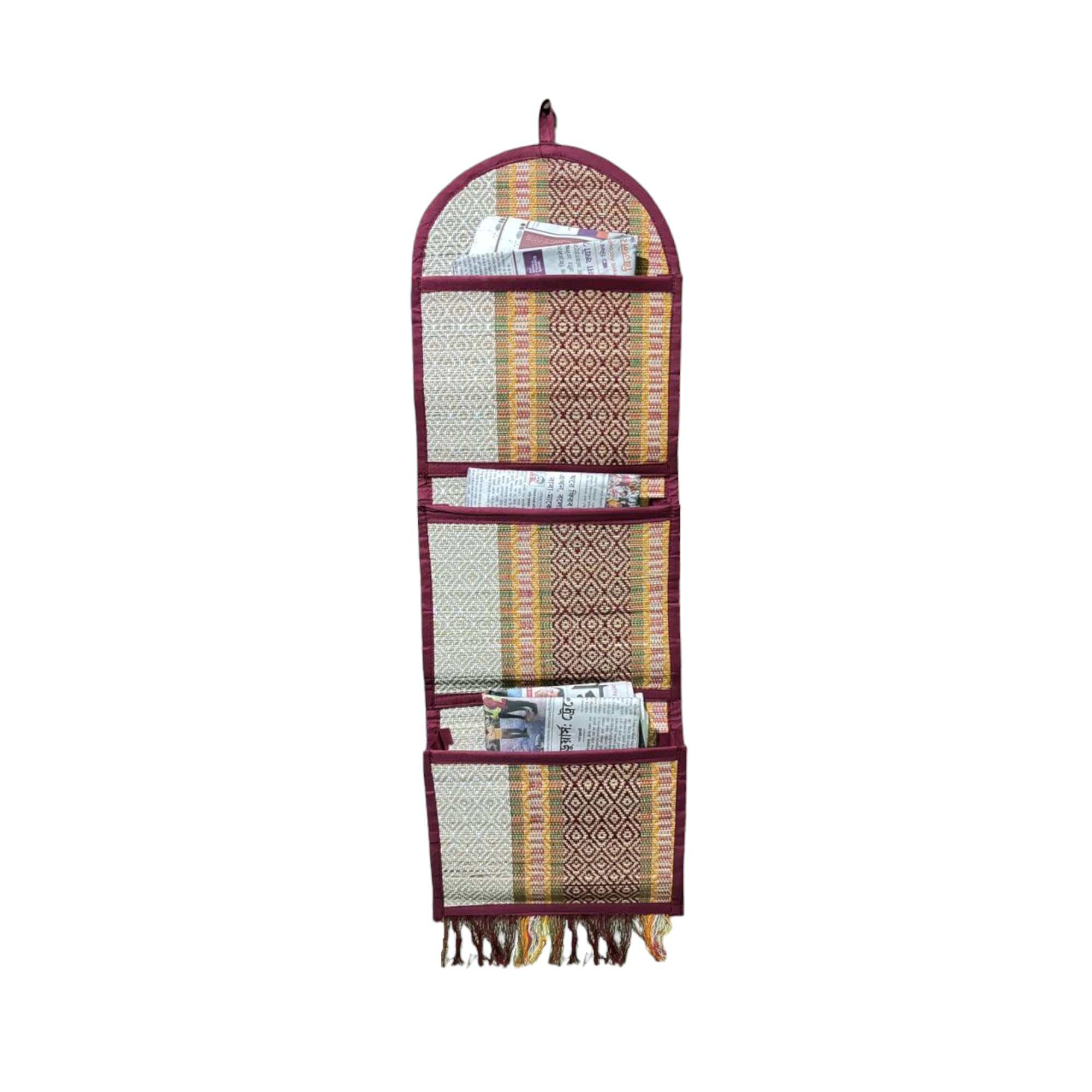 KARRU KRAFFT Madurkathi River Grass Sedge Wall Hanging, Perfect For Storing Magazines, Letters, Bills, Notes, Remotes, Diaries, Pens, Keys, Envelops or Other Essentials (9 x 25 inch), Maroon-picture-29
