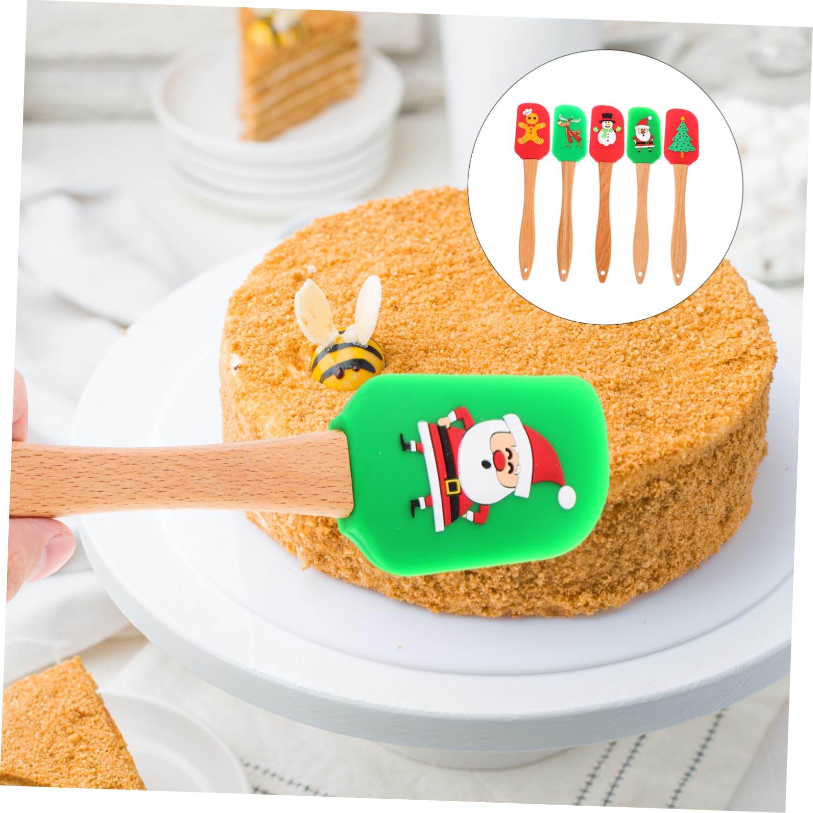 5pièces Lot De Spatules Silicone Pâtisserie Mix Noël Ustensiles Cuisine Multitâches Résistance Chaleur Alimentaire Facile à Nettoyer
