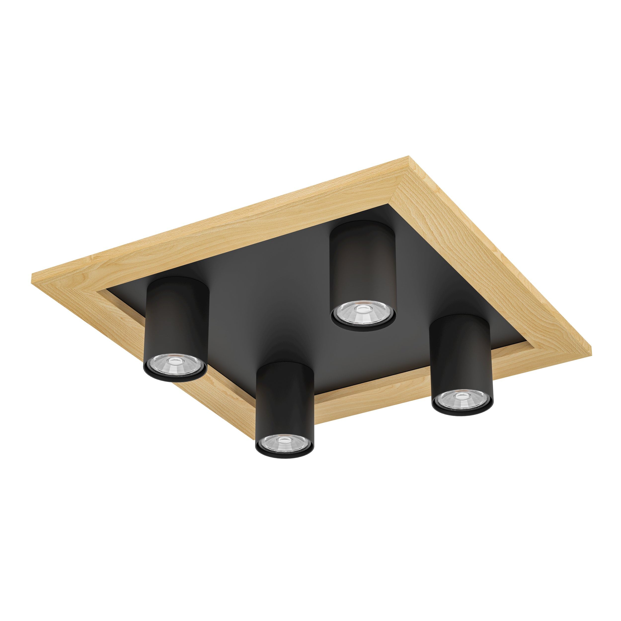 Eglo Luminaire plafonnier LED Valcasotto à 4 spots, lampe de plafond pour | salon et couloir, FSC100HB, éclairage en bois et métal noir et blanc, avec ampoules GU10, blanc chaud