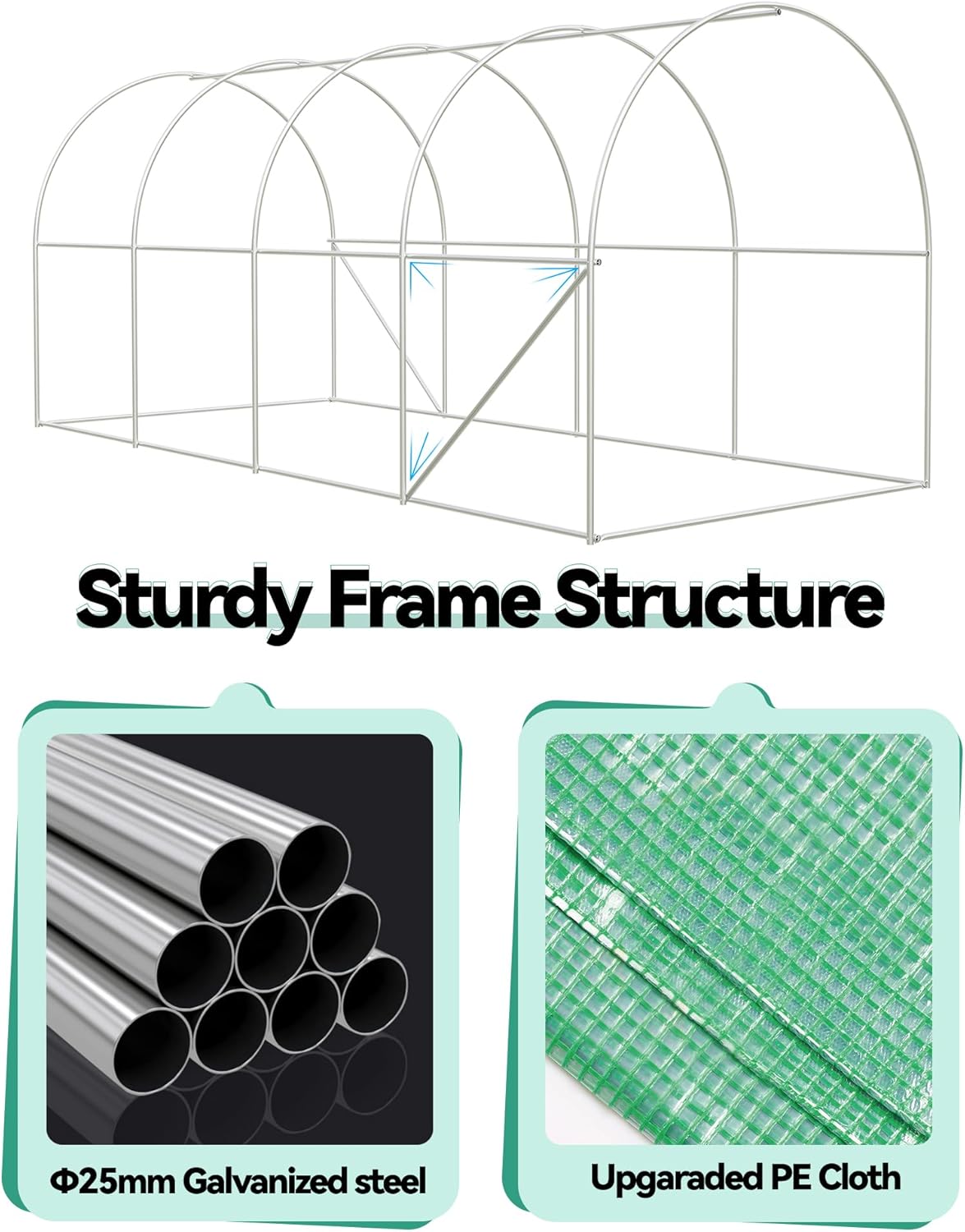 Outdoor Walk-in Greenhouse, Plant Growing Houses Kit with Roll-Up Zippered Doors & 8 Mesh Windows, Sturdy Galvanized Steel Frame & Durable PE Mesh Cover, Garden Tunnel for Backyard Planting