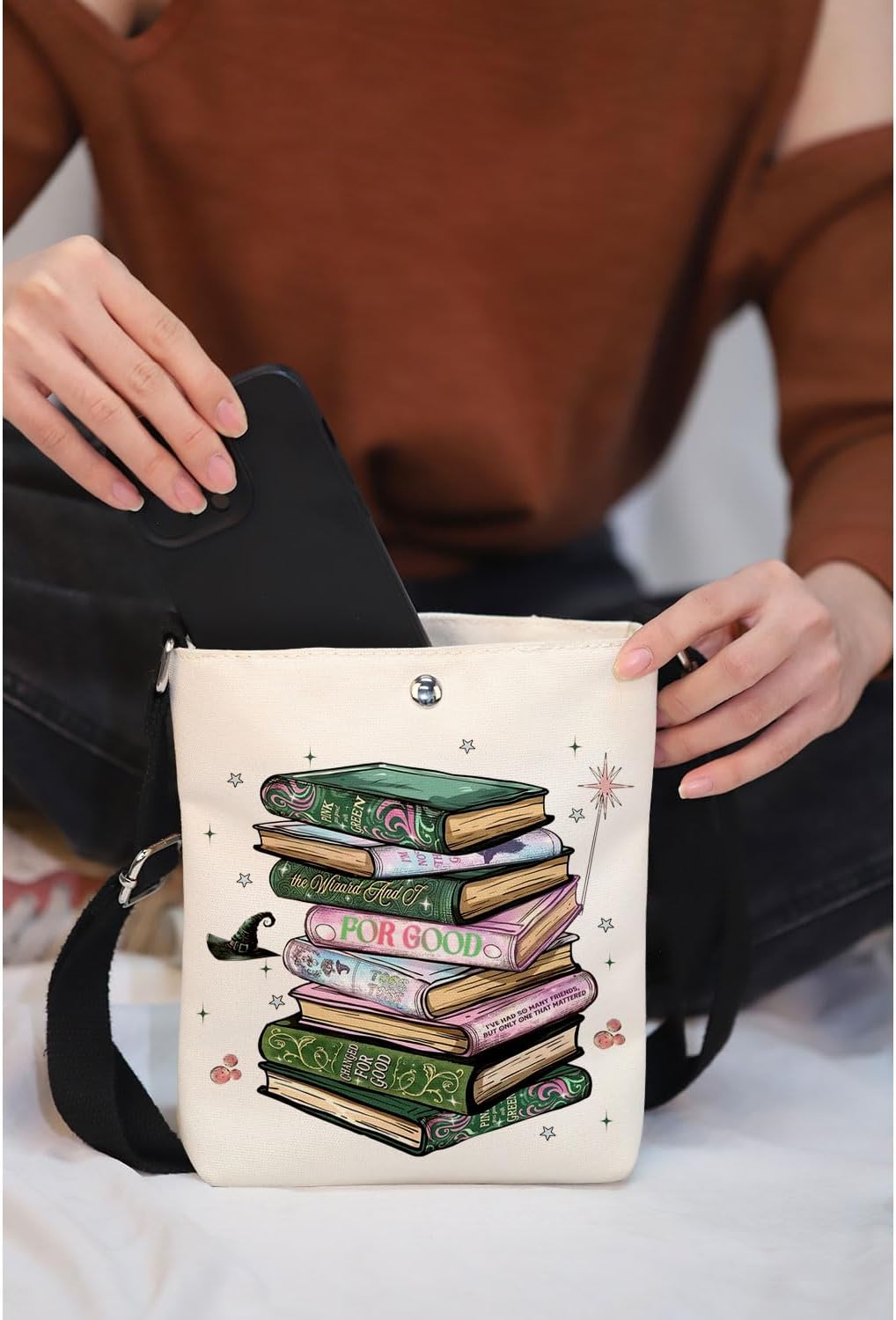 MAOFAED Pink and Green Wizard Gift, Witchy Musical Inspired Gift, Changed for Good Book Crossbody Bag (for good) - Image 2