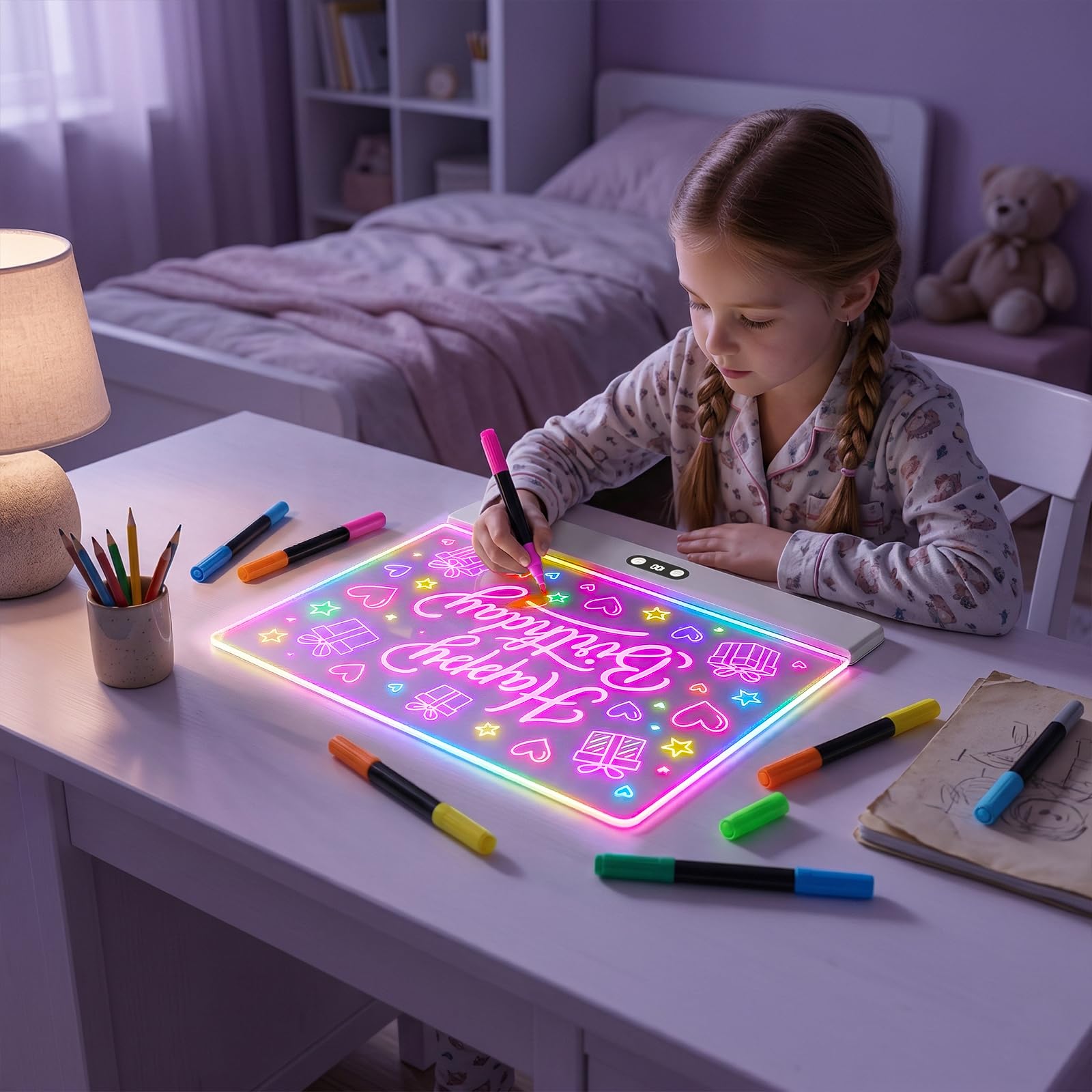 LED-Zeichenbrett für Kinder, 40,6 cm, wiederaufladbar, beleuchteter Zeichenblock mit 1500 mAh Akku, 11 Lichtmodi, Neon-Trockenlöschtafel, LED-Notizblock für Nachrichten, Nachtlicht, Geschenke
