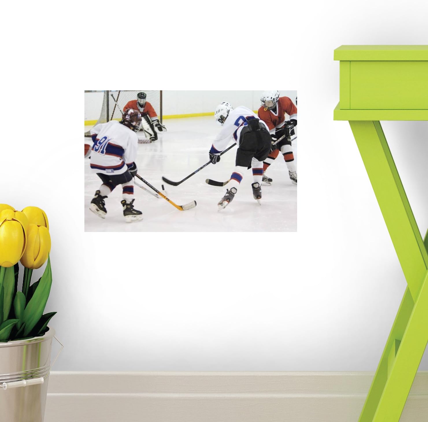 Hockey Wall Decal - 42 Inches W x 28 Inches H - Peel and Stick Removable Graphic