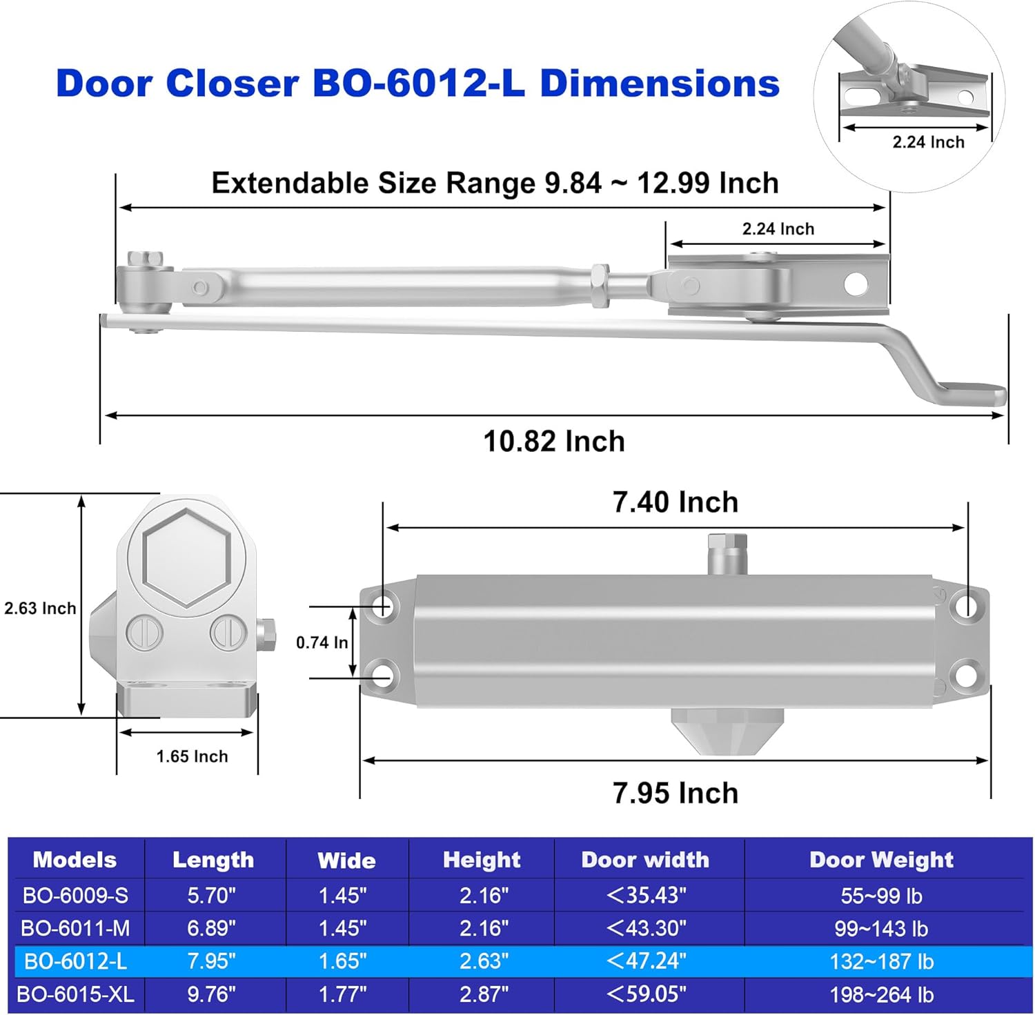 Door Closer, Residential Grade 3 Hydraulic Silent Automatic Door Closer for Home and Commercial, Easy Installation with Manual and Screws - Aluminum (Door Weight 132~187 lb)