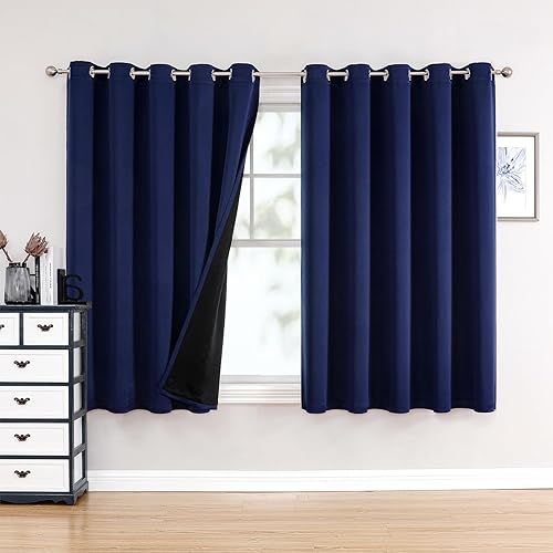Miniatura 51 de ChrisDowa Cortinas 100% Opacas para Dormitorio con Forro Negro, 2 Capas Gruesas Totalmente Opacas con Aislamiento Térmico y Ojales, Cortinas de