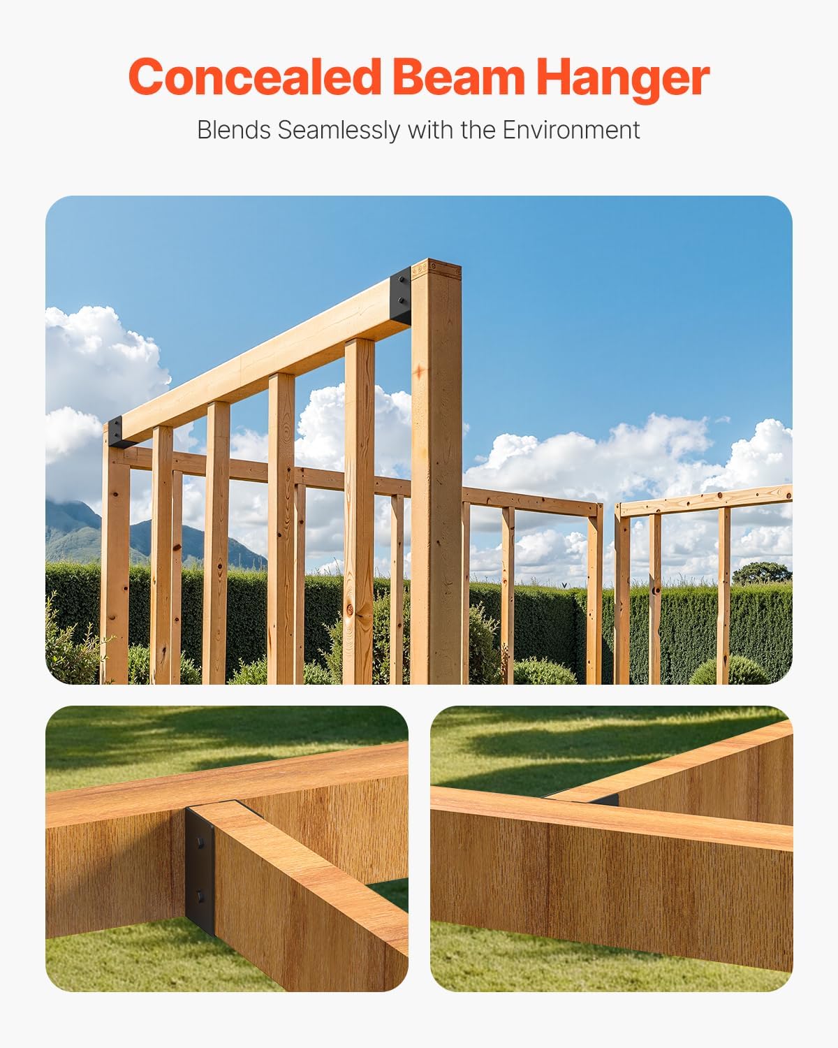 VEVOR Concealed Joist Hanger, 2x4 Inch Outdoor Concealed-Flange Joist Bracket with Screws, Steel Light Joist Hangers for 1.93 x 3.62 Inch / 49 x 92 mm Beam, Swing, Fence, Wooden Slides, 24 Pcs