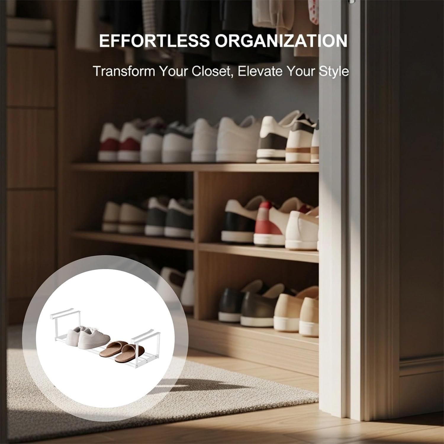 Retractable Shoe Rack, 2 Pcs Adjustable Under Cabinet Shoe Organizer, Expandable Closet Shoe Rack, White Metal Hanging Shoe Storage Shelf, 16.1-29.5 in