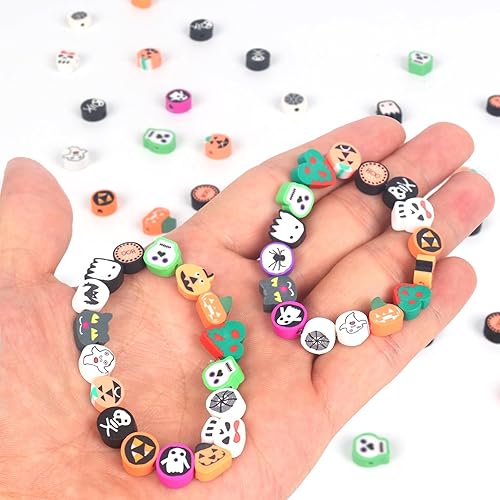 Miniatura 3 de 200 cuentas aleatorias de arcilla polimérica de Halloween, cuentas espaciadoras Heishi para otoño, Halloween, juego de cuentas de arcilla surtidas