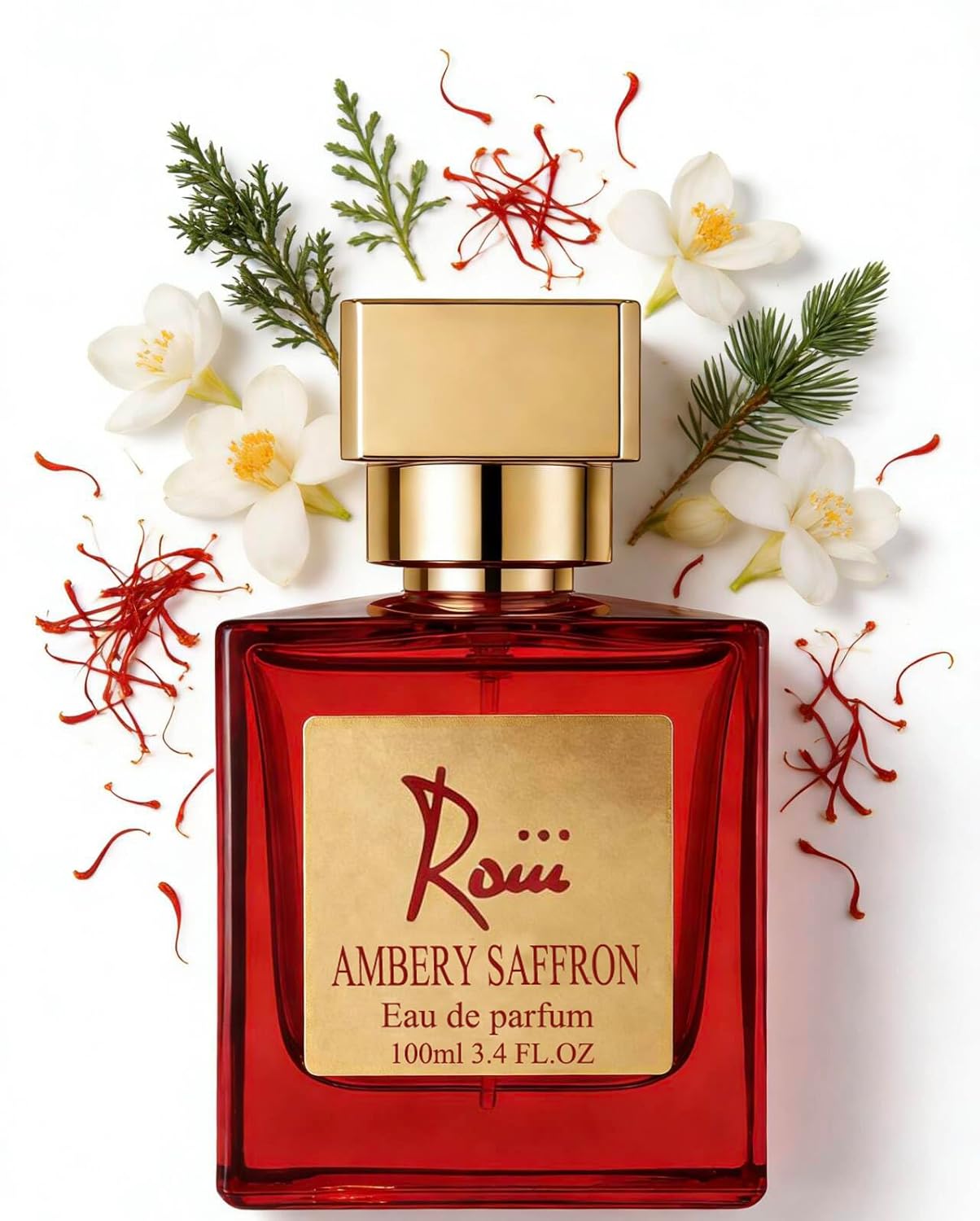 Roiii Ambery Saffron 3.4 Fl Oz (100ml) Eau de Parfum Inspired by Baccarat Rouge 540 Vegan Women Perfume Spray
