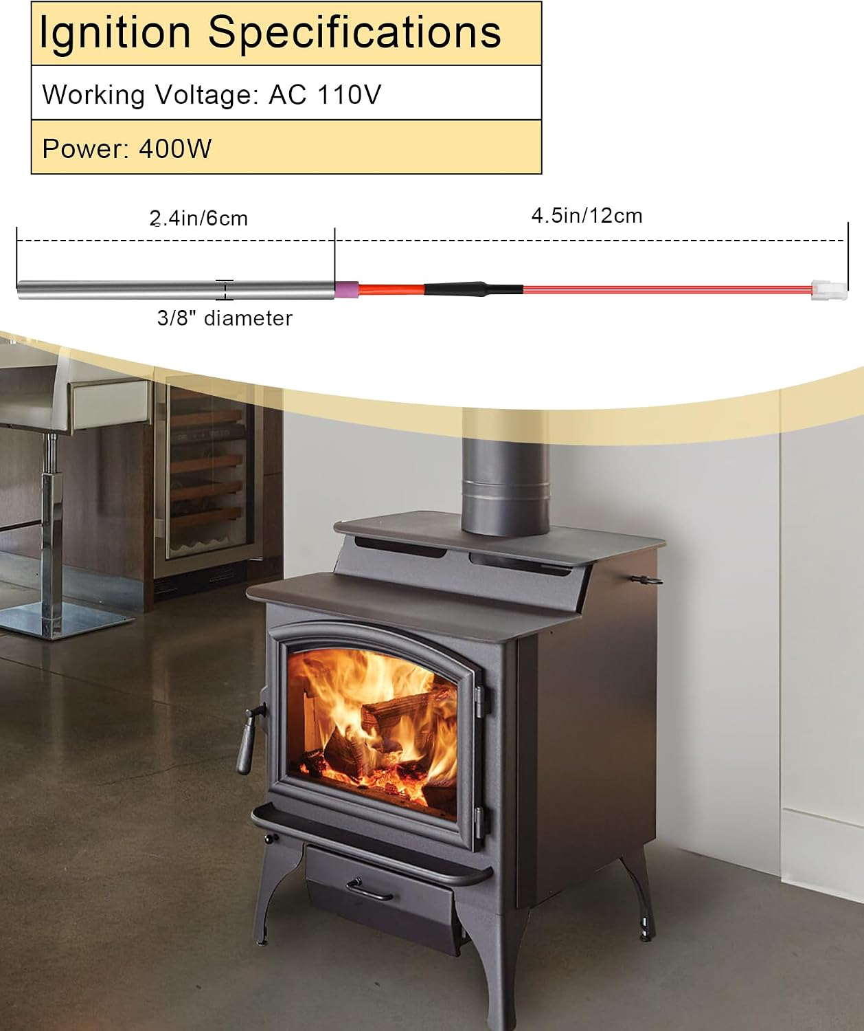 Pellet Stove Igniter Fits for All Models of Comfortbilt/Castle Pellet Stoves, Fits for ComfortBilt HP21 HP22 HP22I HP22N HP50 HP50GC HP61 Pellet Stoves & Castle 720307 Replace for ComfortBilt Igniter1