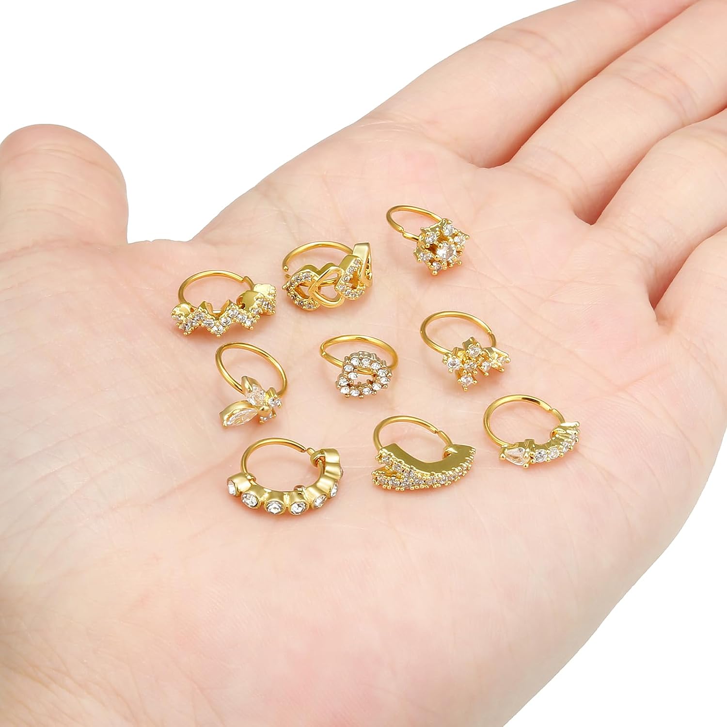 Vsnnsns 20G Nose Rings Hoops for Women 316L Stainless Surgical Steel Heart Butterfly Flower Cross Cubic Zirconia Nose Rings Hoops Piercing Jewelry for Women Men 20 Gauge Silver Black Rose Gold 8MM
