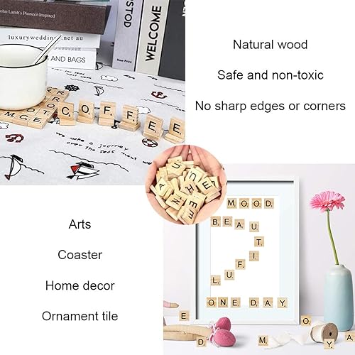 Miniatura 9 de 100 letras de repuesto de madera del alfabeto para juegos de mesa, marco de boda y arte de pared (100)