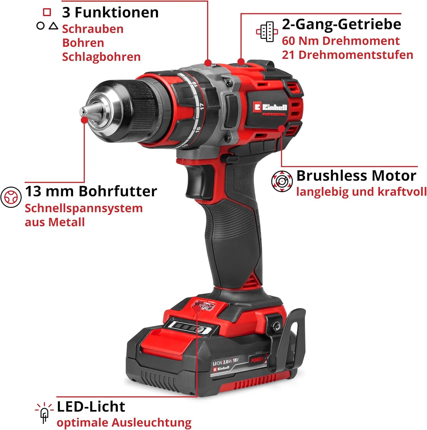 Einhell Professional Akku-Schlagbohrschrauber TP-CD 18/60 Li-i BL Set