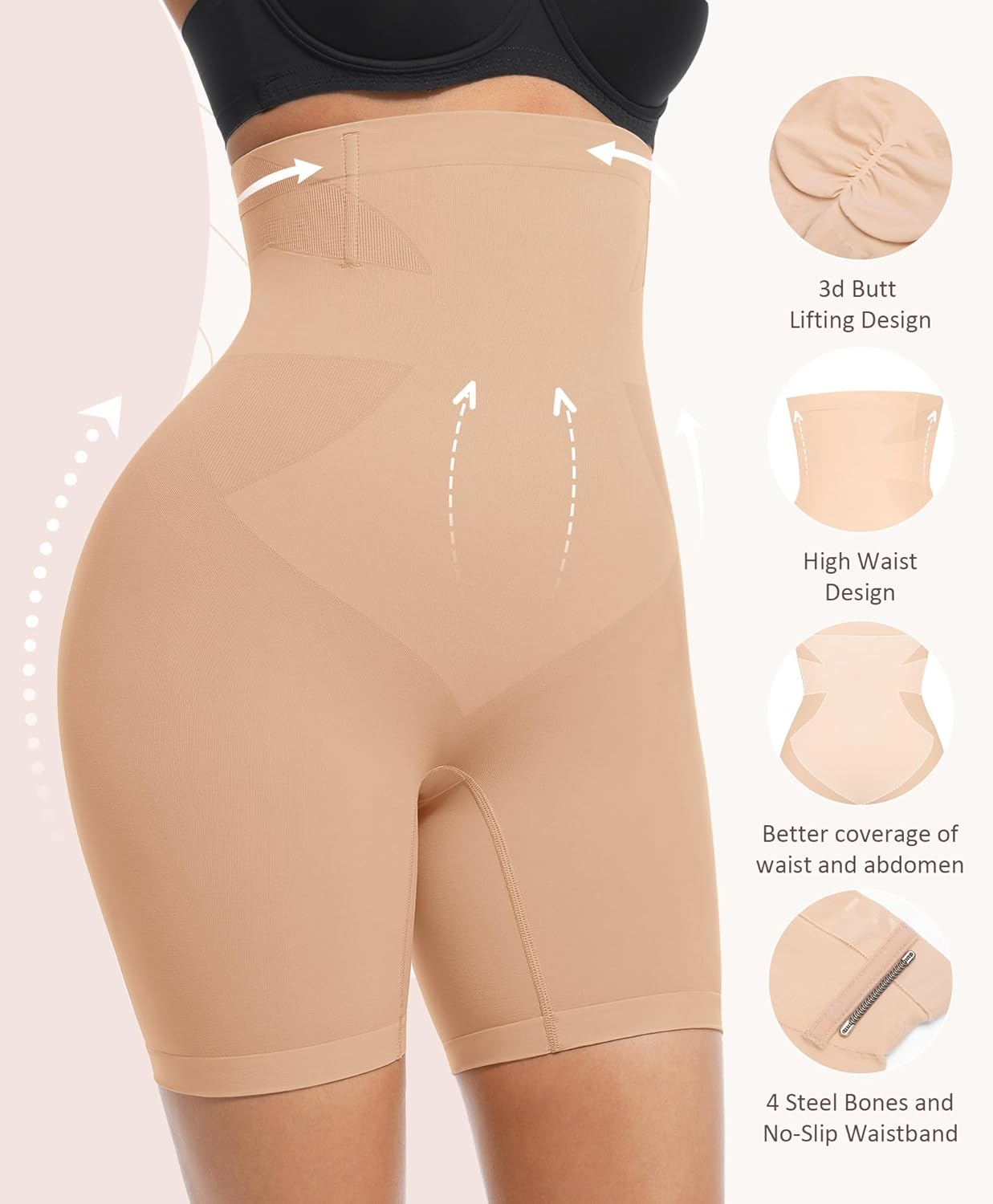 FeelinGirl Shapewear for Women Tummy Control High Waisted Light Shaping Butt Lifting Shapewear Shorts Body Shaper - Image 2
