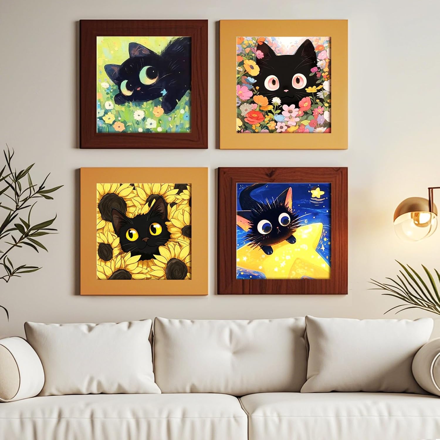Amphol 4 Pack Paint by Numbers Kit for Adults Framed, Easy Cut Cat Paint by Numbers Framed Canvas for Beginners, Painting by Number Kit with Brushes and Acrylic Paint, Great Gift Home Decor - 10”x10”