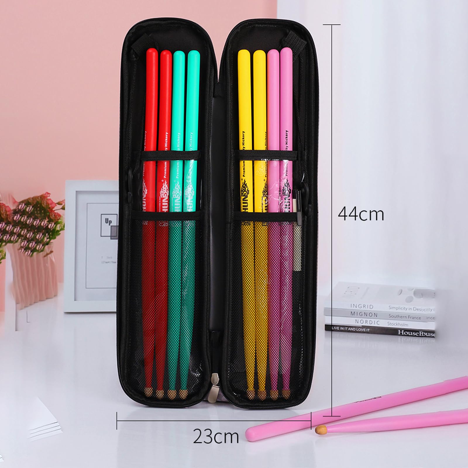 Bolsa para Baquetas,Bolsa para Baquetas de Batería,Porta Baquetas,Funda para Baquetas de Bateria,Baquetero percusion Mochila,con Asa y Correa para el Hombro,para Almacenamiento,Baquetas