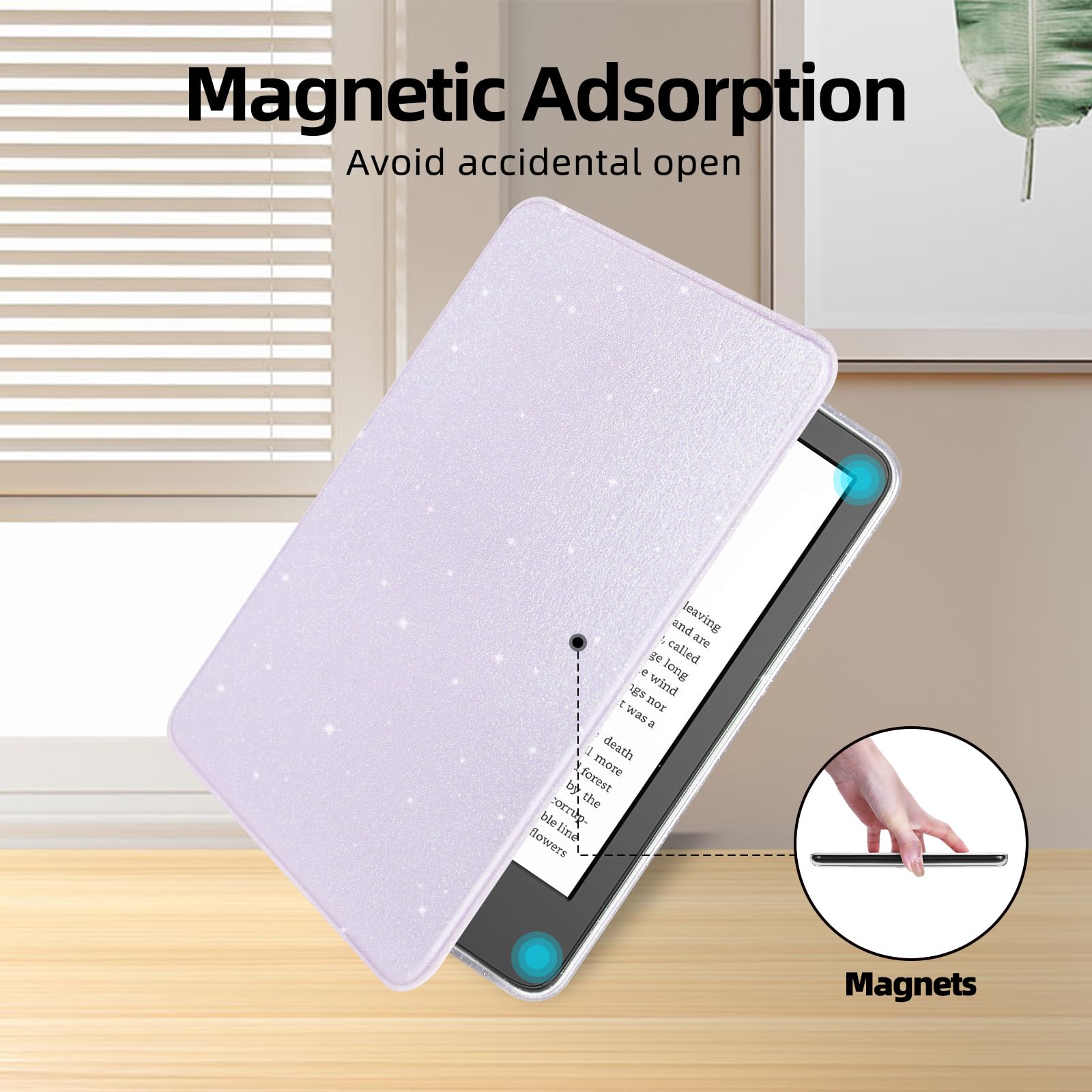 Glitzer-Schutzhülle für Kindle 11. Generation 2024/2022, 15,2 cm (6 Zoll), leichtes PU-Leder und transparente harte Rückseite, mit automatischer Sleep/Wake-Funktion, Glitzer-Violett
