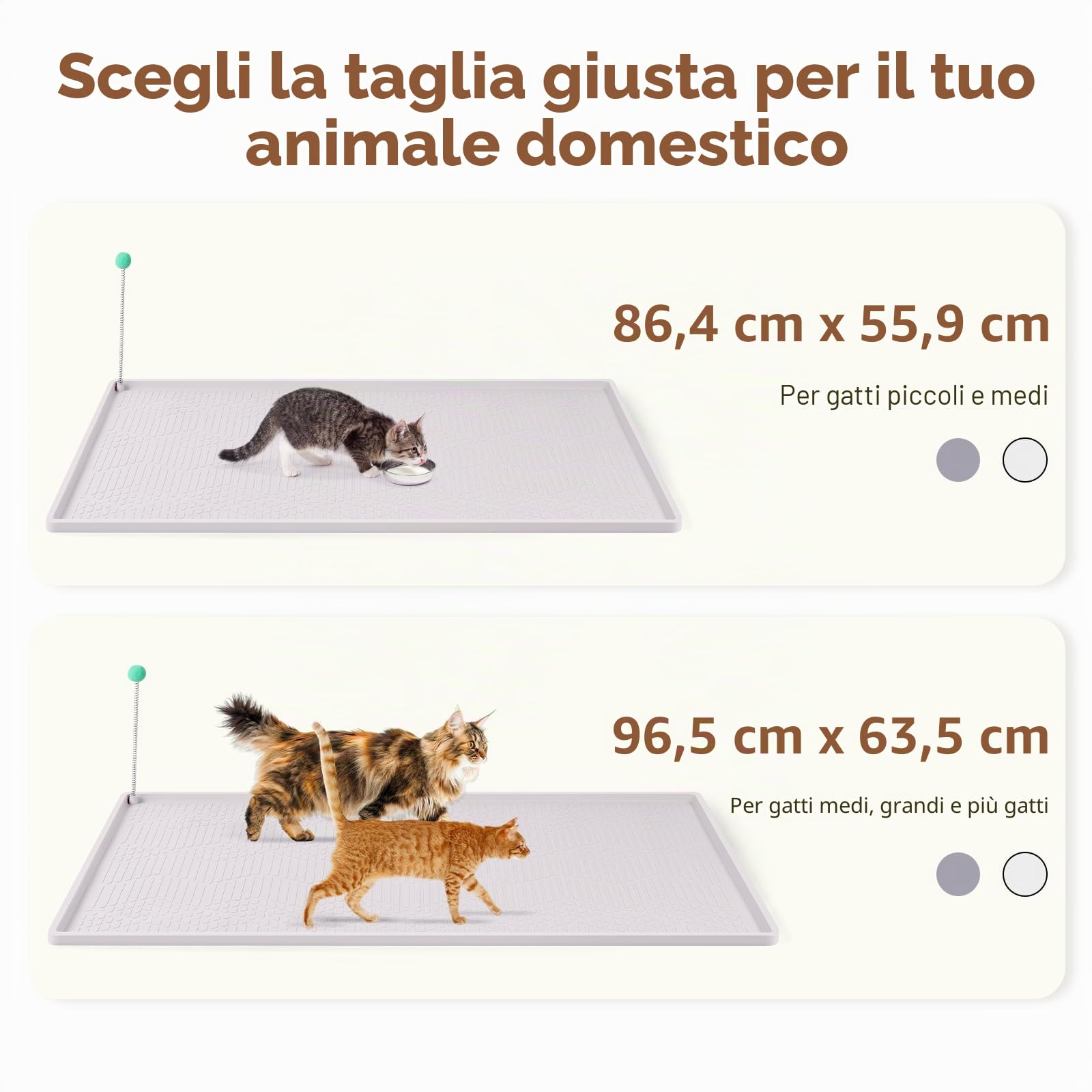86x56CM Tappetino Lettiera Gatto Silicio con Bacchetta giocattolo per gatti, Tappeto per lettiera gatto grande impermeabile lavabile per raccogliere la lettiera gatti(bianco)