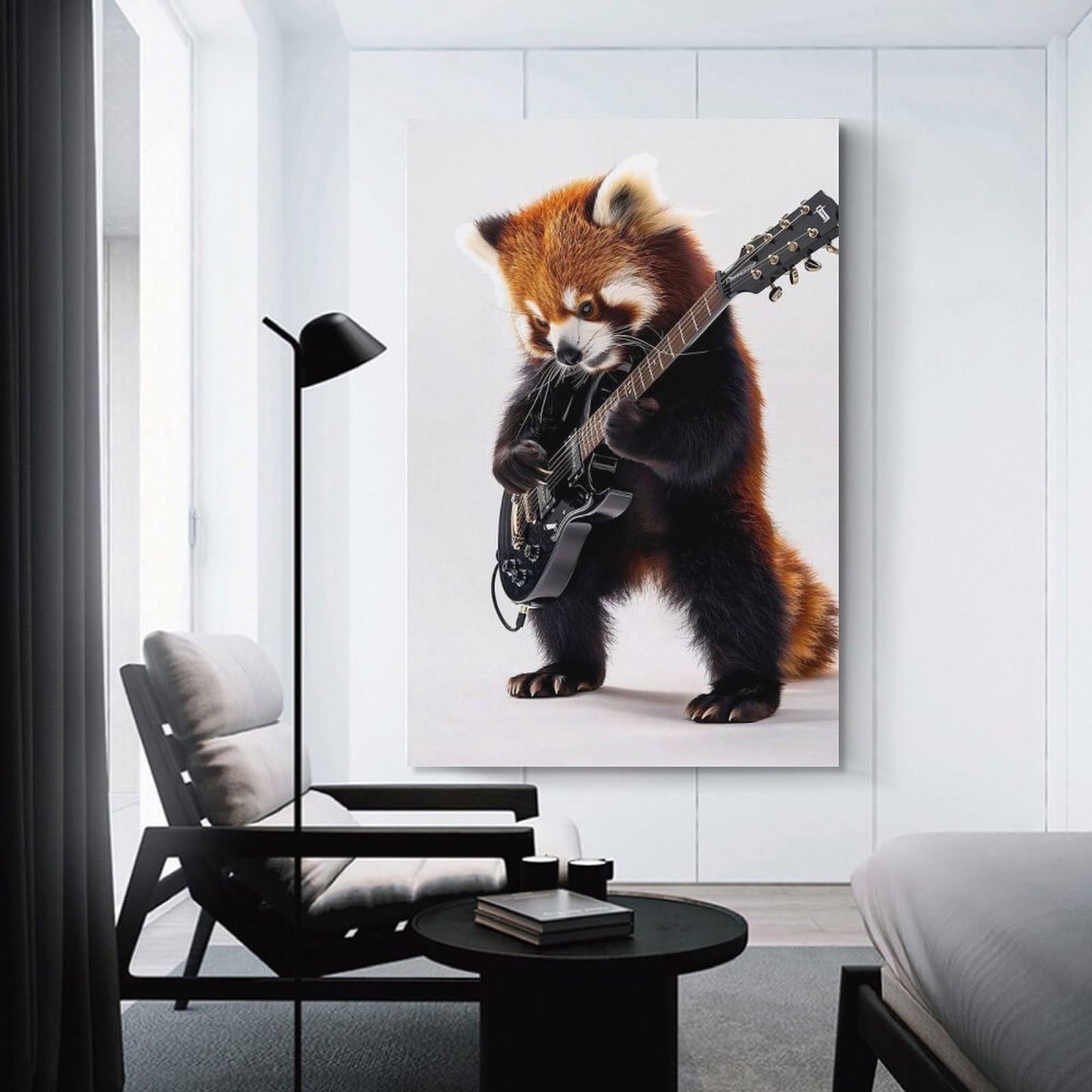 Junmoney Red Panda Guitar Wall Art Print 24x36inch(60x90cm), for Living Spaces, Bedrooms Or Relaxed Rooms, A Home Accent with Warm Character