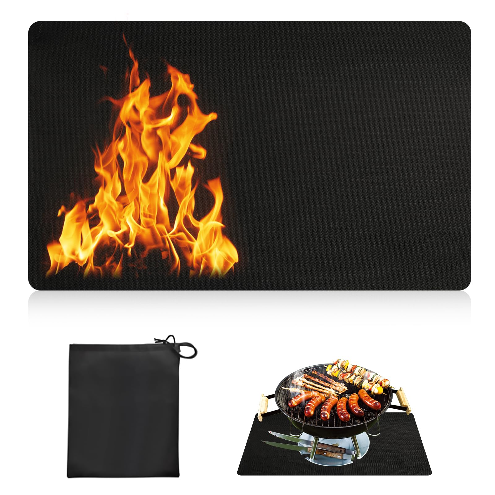 Alfombra Ignífuga,Alfombrilla para Barbacoa,Protección del Suelo,Resistente al Fuego Base Ignífuga Impermeable Alfombrilla,Protectora Estera para Exterior, Piso,Terraza Patio,Césped (Negro, 122*165cm)