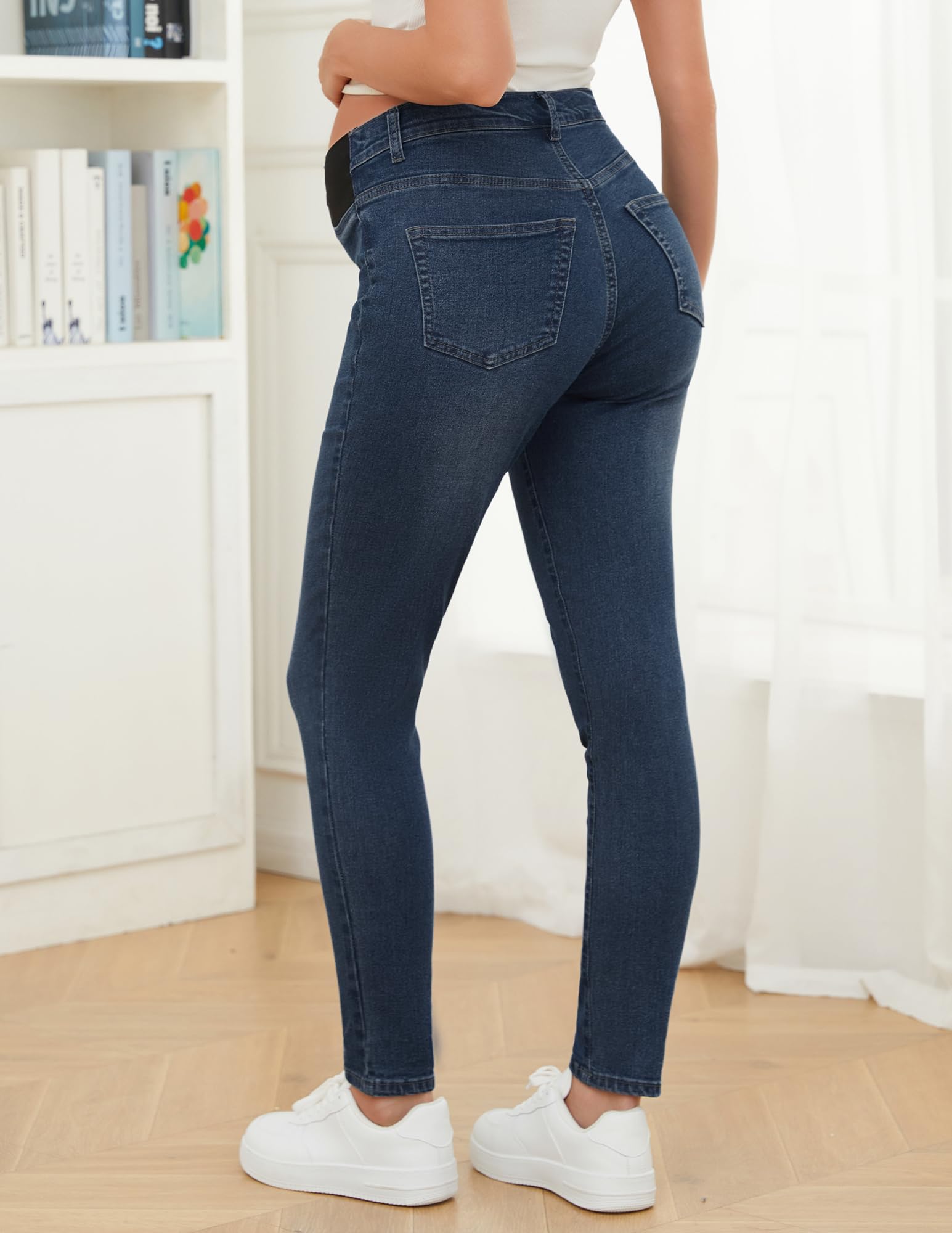 AMPOSH Damen Umstandsjeans, Skinny Jeans mit mittlerer Leibhöhe, Stretch-Denim-Hose für Schwangerschaft und Postpartum