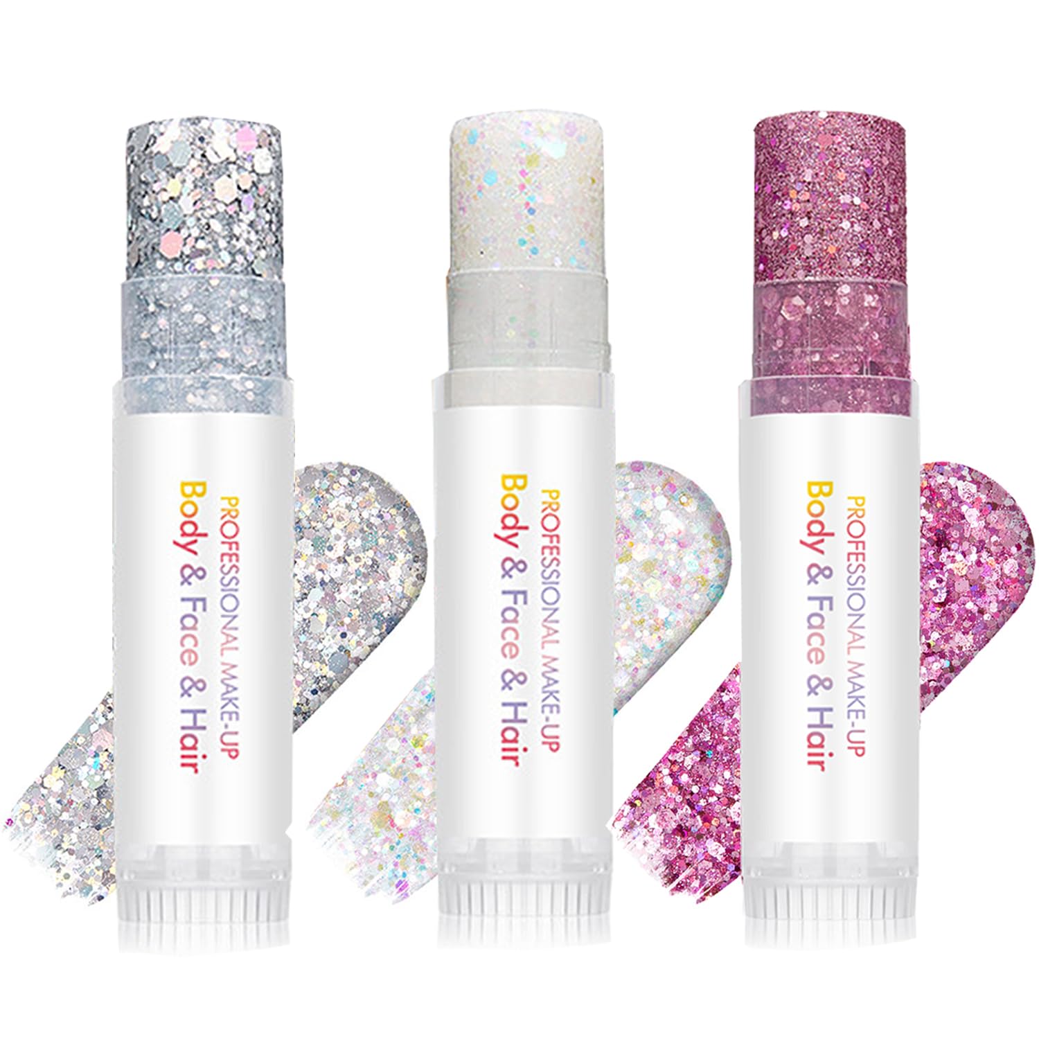 3 penne glitterate olografiche scintillanti per viso, corpo, capelli, occhi e labbra, per Halloween, con paillettes scintillanti a forma di sirena