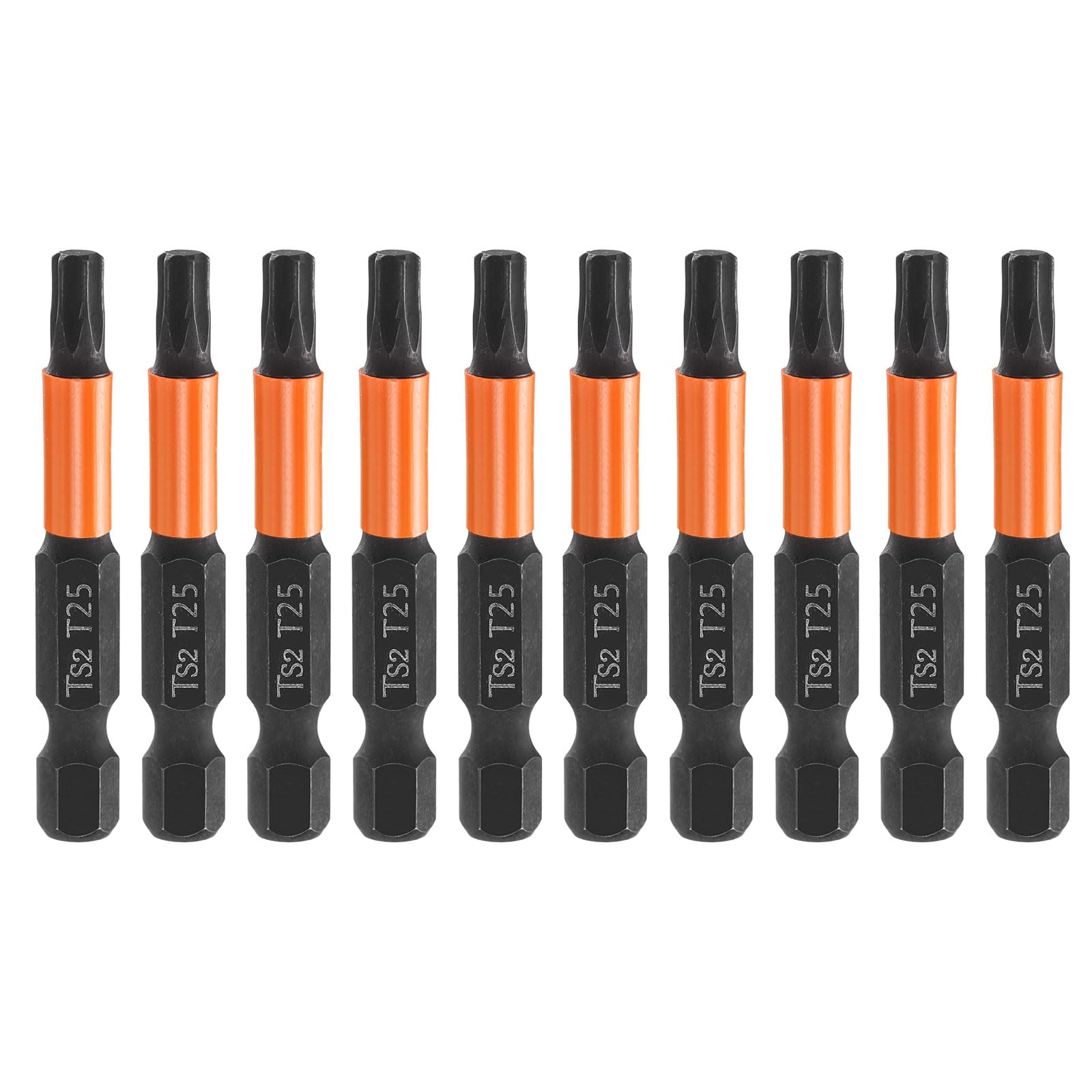 sourcing map 10pcs T25 Torx Head Screwdriver Bit 2" (50mm) Long 1/4" Hex Shank Magnetic No Hole Tamper Proof 6 Point Star Screw Driver Drill Bits Phosphate S2 Steel Industrial Power Tools