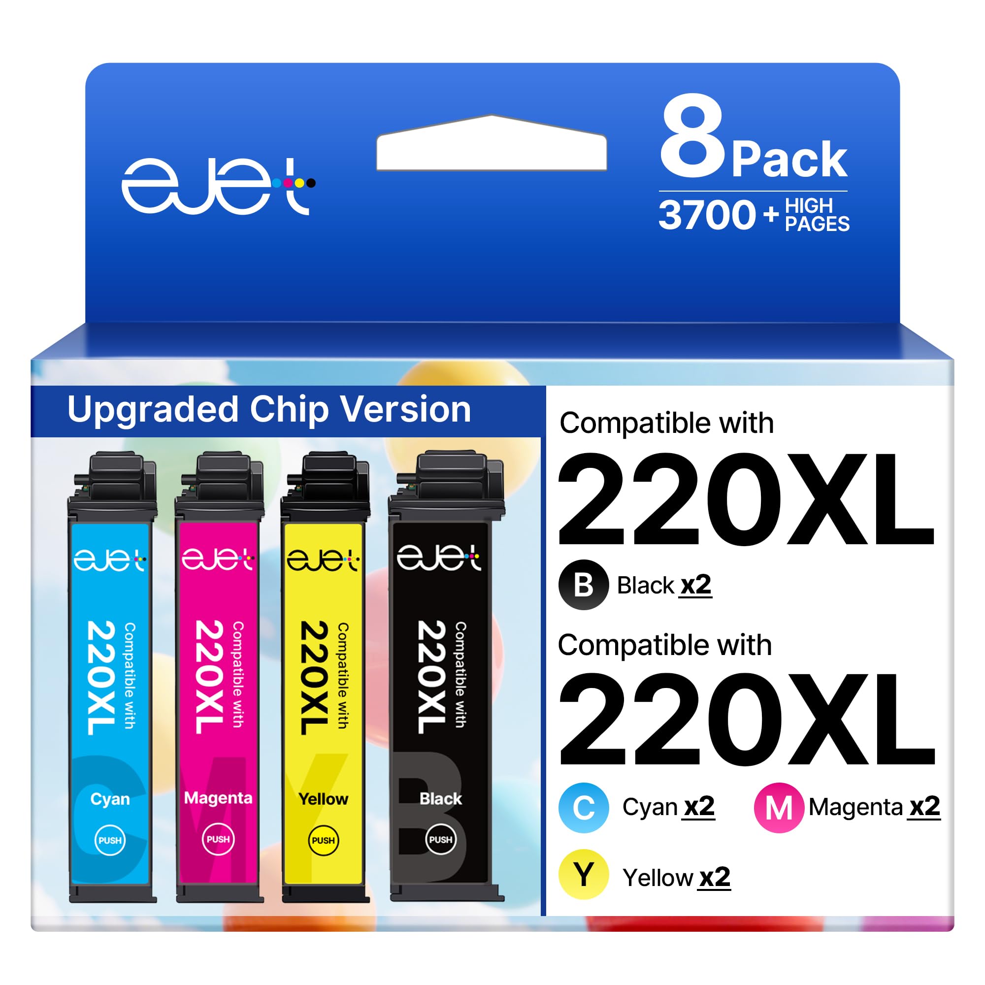 220XL Ink Cartridges Multipack Remanufactured Ink for Epson 220 Black 220XL Ink Cartridges for Epson Printer WF-2750 WF-2760 WF-2630 WF-2650 WF-2660 XP-420 XP-320 XP-424(2Black 2Cyan 2Magenta 2Yellow)
