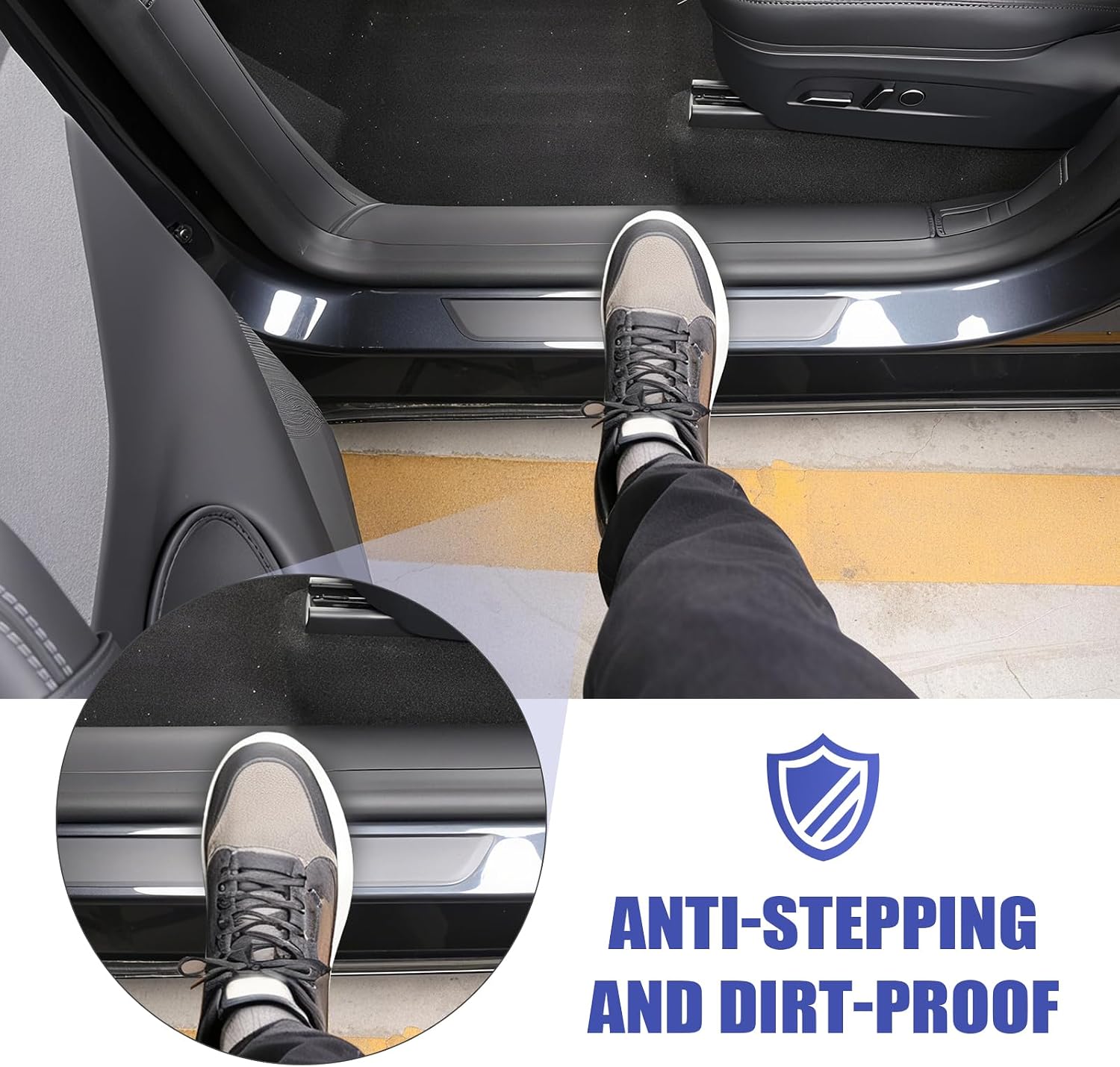 GearUp Door Sill Protector Compatible with Tesla Model Y Juniper 2025 2026 Leather Front & Rear Door Entry Guard(4PCS)