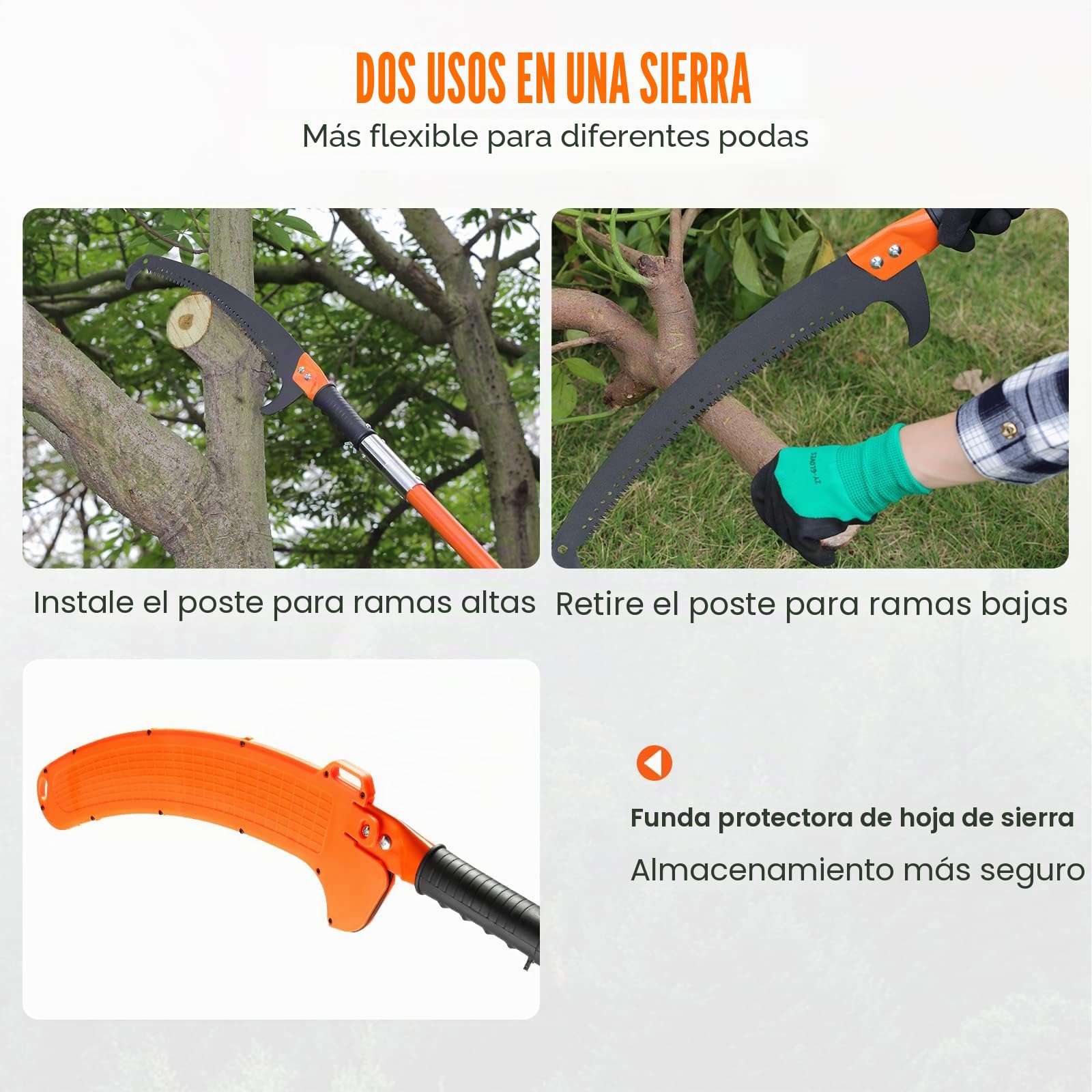 VEVOR Sierra de Poda Telescópica 2,24-8,24 m Sierra de Pértiga Extensible con Hoja de Acero Cortante Sierra de Poda con 8 Pértigas de Fibra de Vidrio Corta Ramas Altas para Podar Palmeras Arbustos